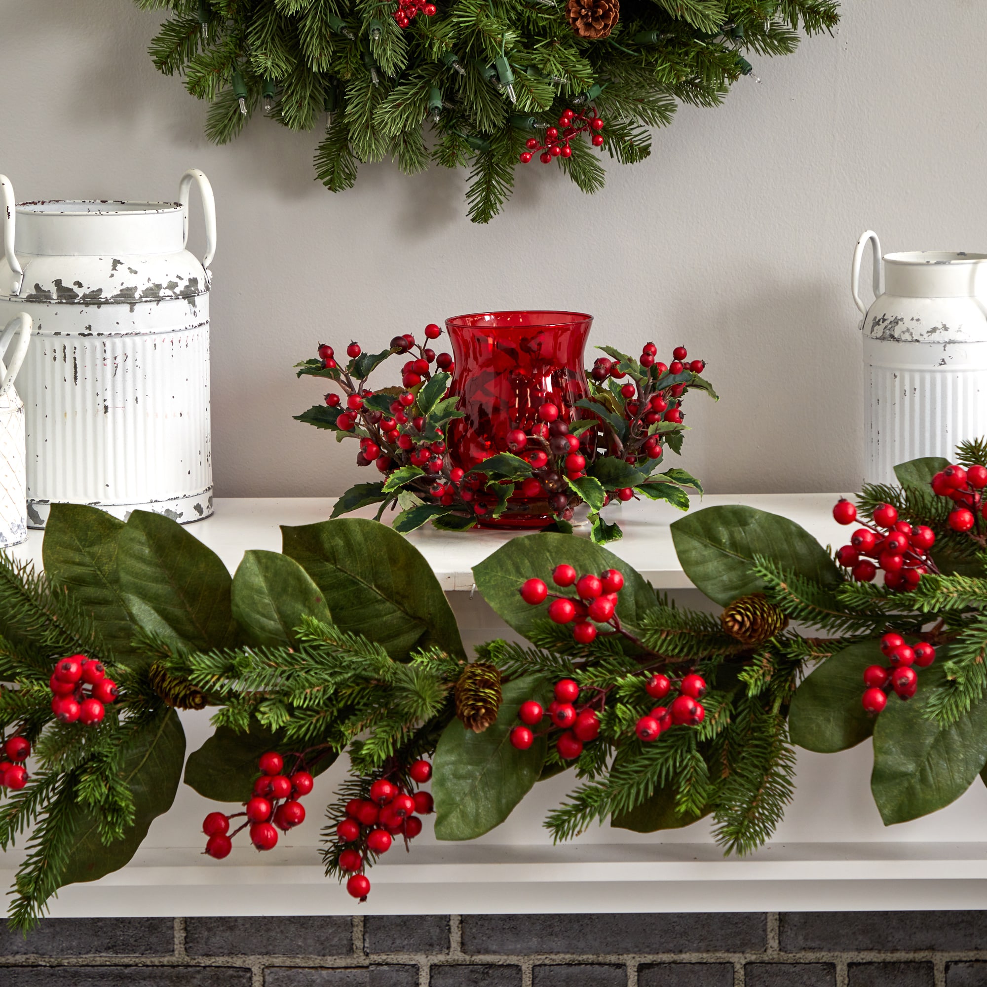 Red Glass Holly Berry Christmas Tabletop Candelabrum
