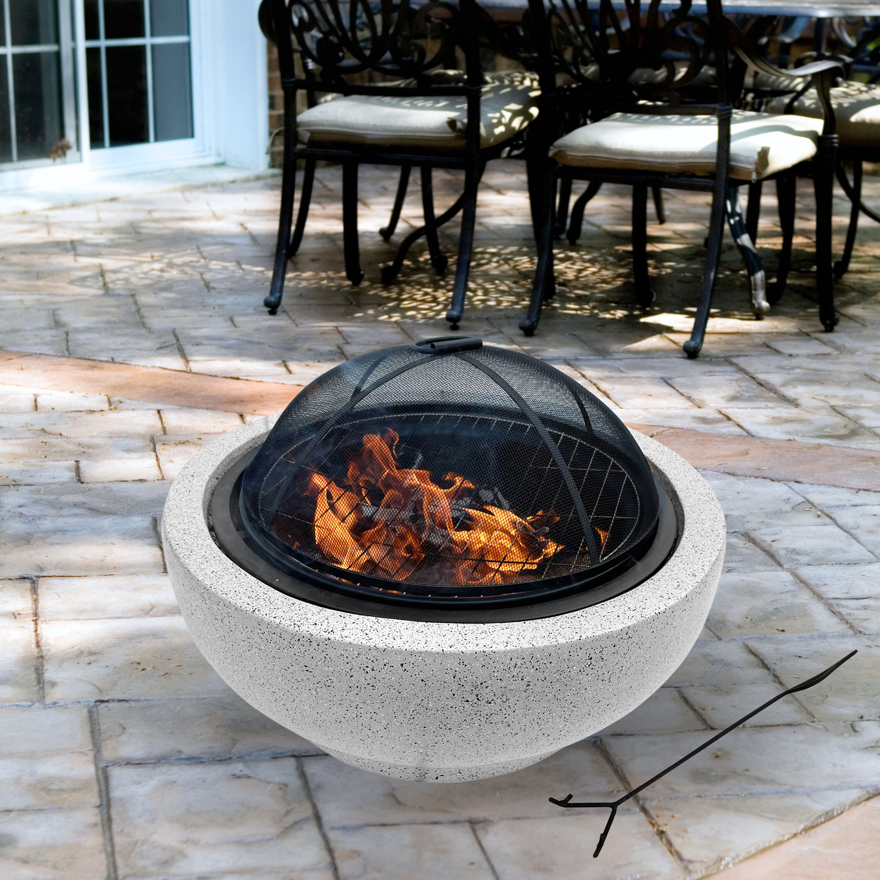 Gray Faux Concrete Round Wood Burning Fire Pit