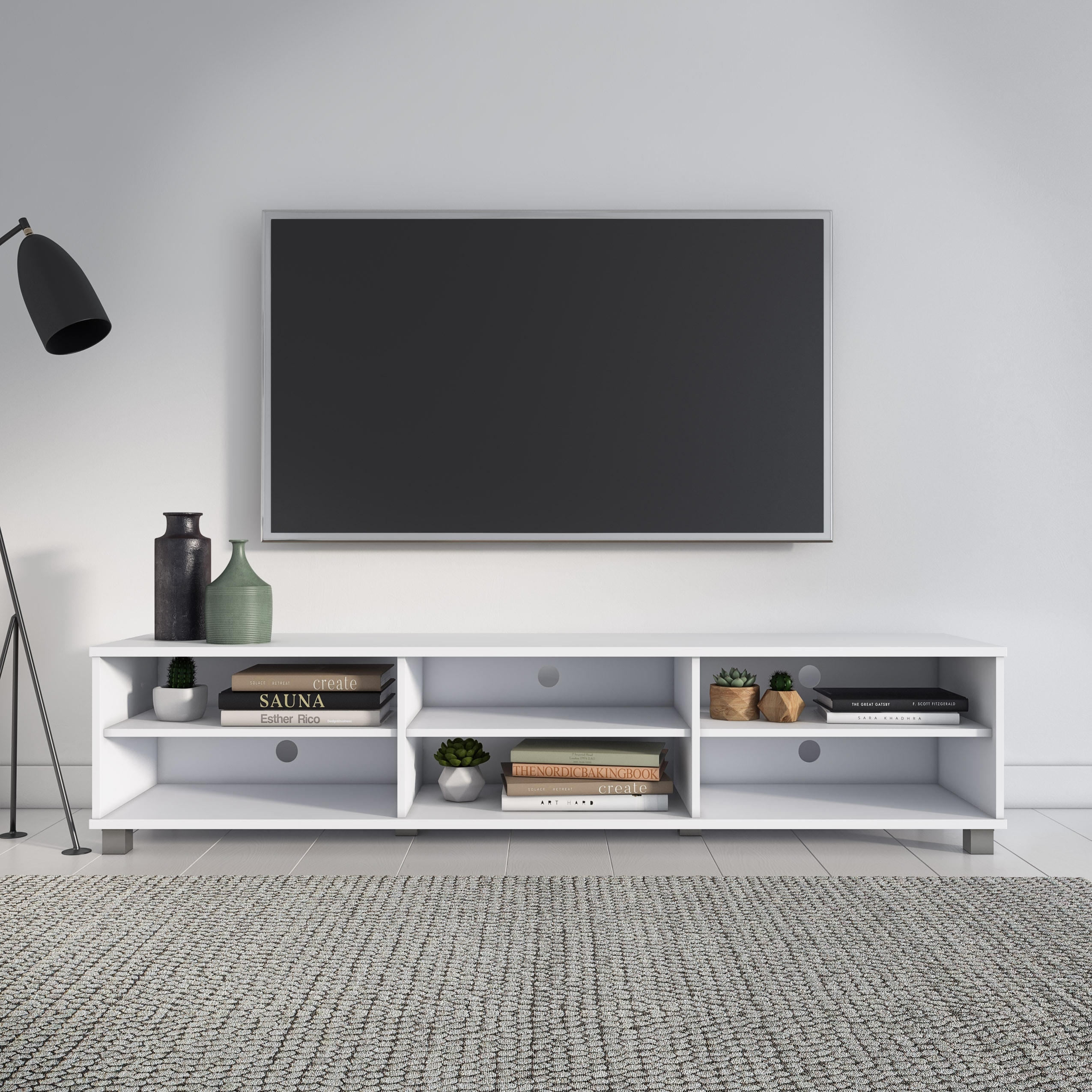 CorLiving Hollywood Modern/Contemporary White Tv Stand (Accommodates ...