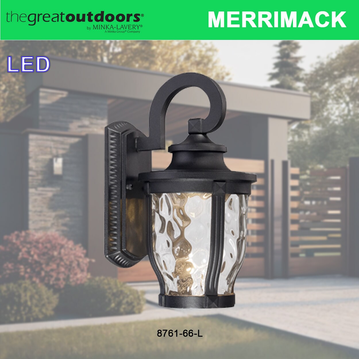 Black and Clear Hammered Glass LED Outdoor Wall Lantern