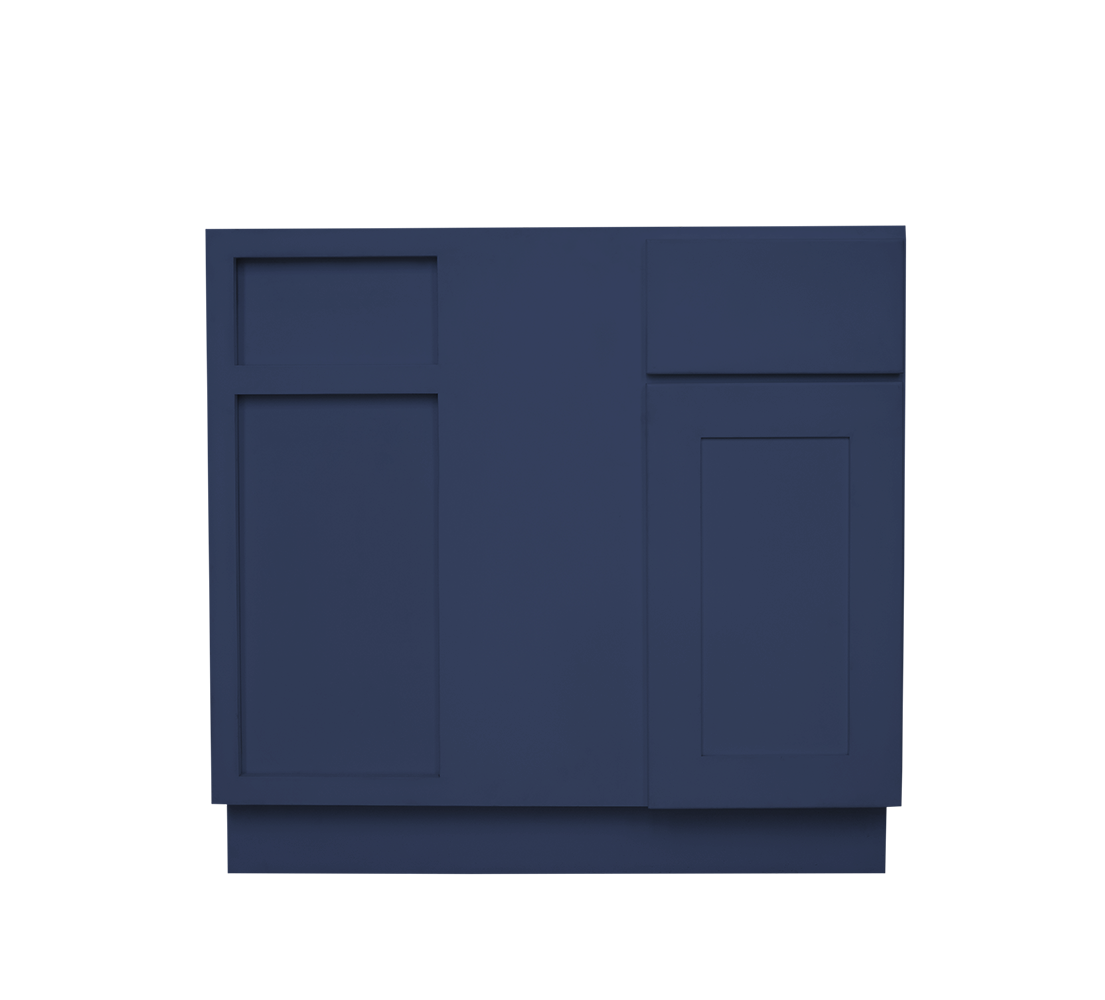 RELIABILT LS-SN-SCB36R Creston 36-in W x 34.5-in H x 24-in D Navy Blue Blind Corner base Ready to assemble Plywood Cabinet (Recessed Panel Shaker)