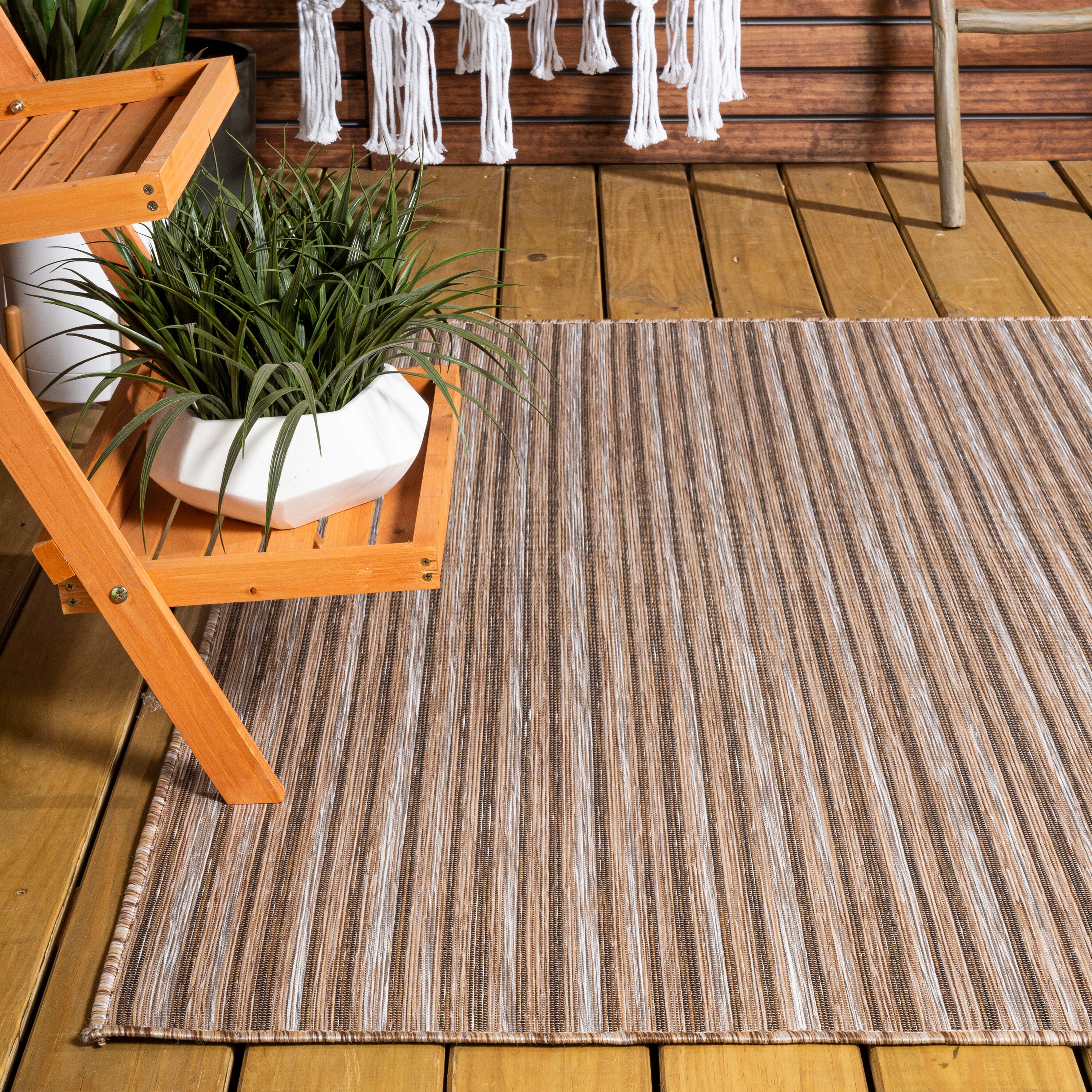 Heathered Stripes Brown/Natural 8' x 10' Synthetic Easy-Care Area Rug