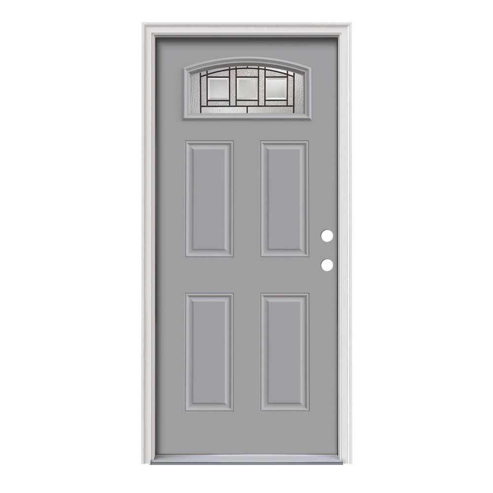 JELD-WEN LOWOLJW167600366 Craftsman 36-in x 80-in Steel 1/4 Lite Left-Hand Inswing Infinity Grey Painted Prehung Front Door with Brickmould Insulating Core
