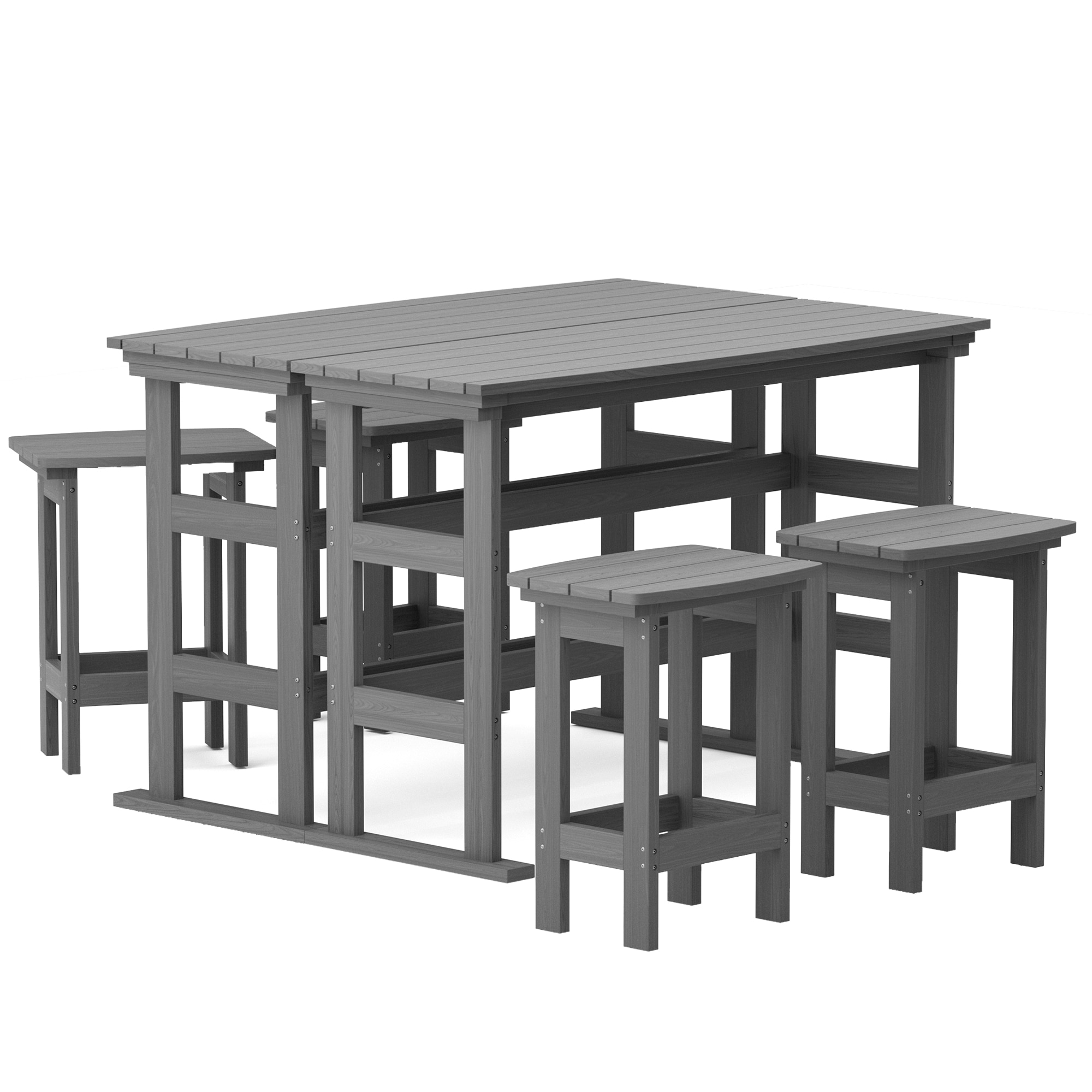 PamaPic HPE-BS-6JT-ML1 3 -Piece Gray Counter height Plastic Rectangle Table with 2 Stationary Chairs