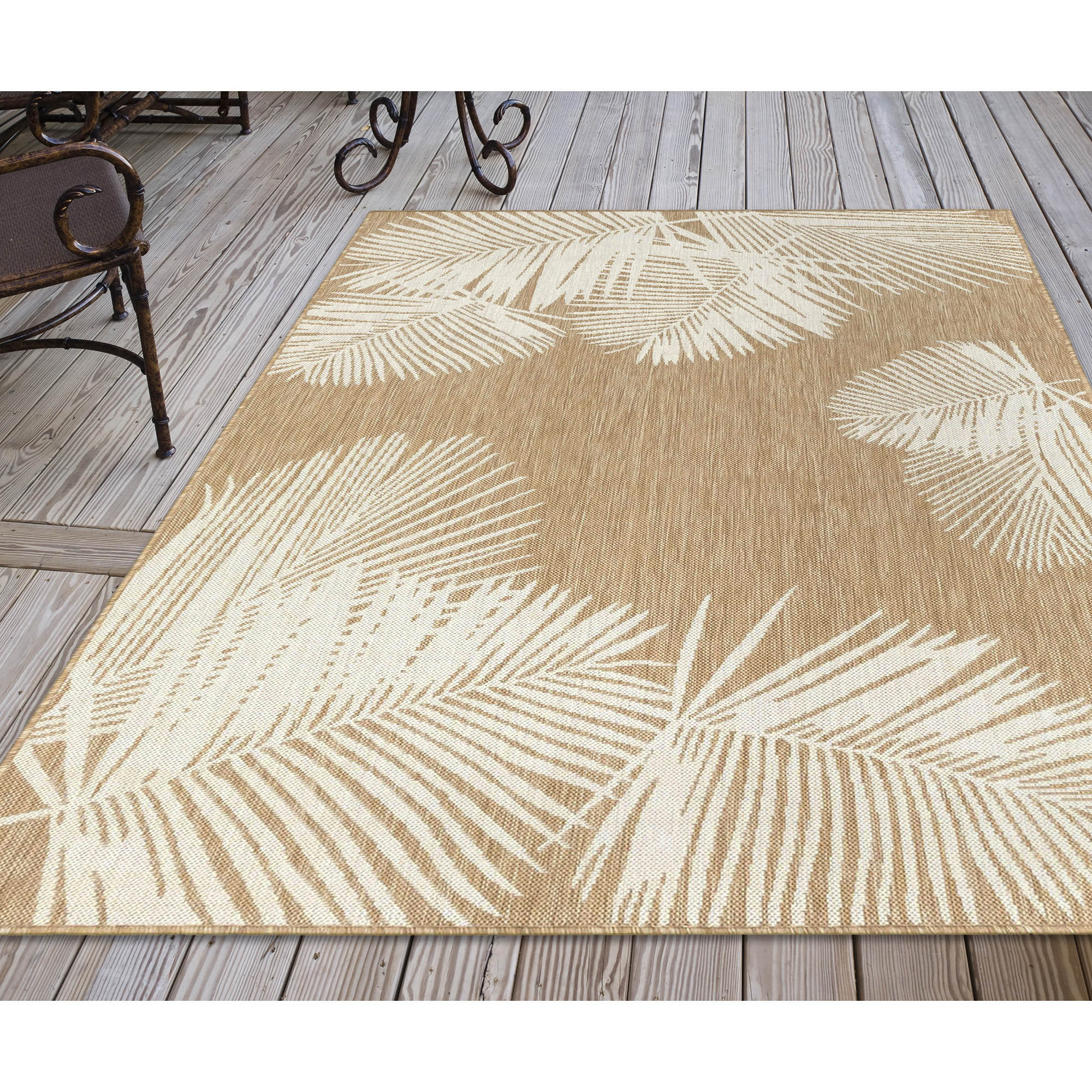 Liora Manne CRE45843912 Carmel 3 x 5 (ft) Polypropylene Sand Rectangular Indoor/Outdoor Floral/Botanical Tropical Area rug