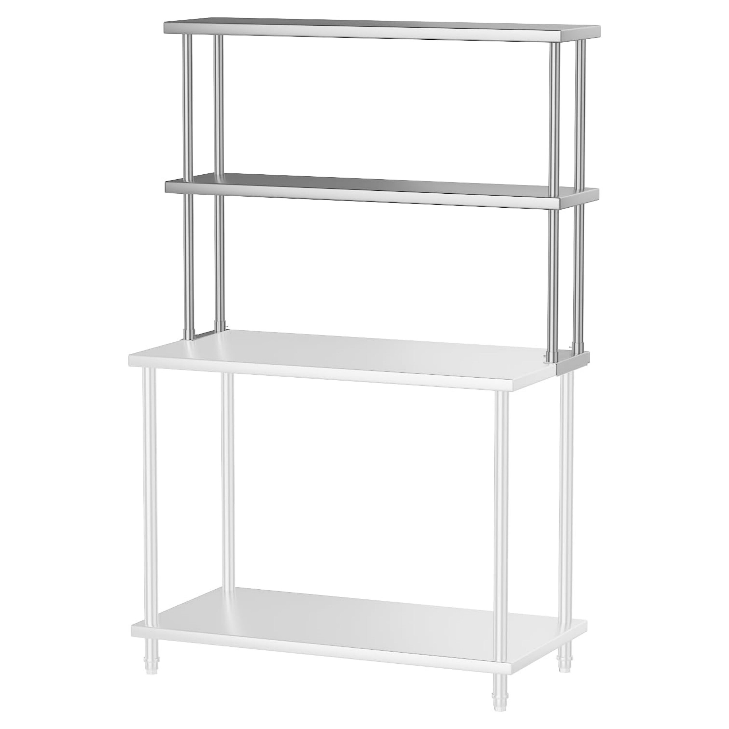 KINEDYNE JXNFW-PHO-33G7MGGC 12 x 48 Inch Stainless Steel Overshelf Shelves for Work and Prep Table 2 Tier Double Deck Overshelf with Adjustable Shelf Commercial Countertop Shelf for Kitchen Restaurant