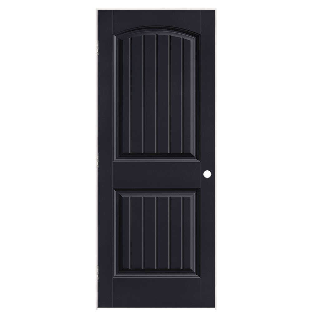 Masonite 1443832 32-in x 80-in Midnight Solid core 2-panel round top plank Right hand Smooth Prefinished Molded composite Flat Jamb Single Prehung Interior Door