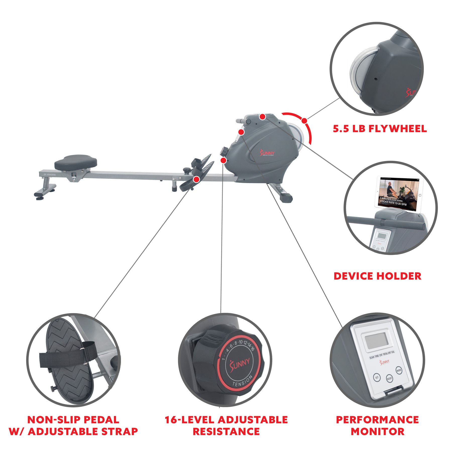 Sunny Health & Fitness SF-RW5856 Rowing-Machines - View #3