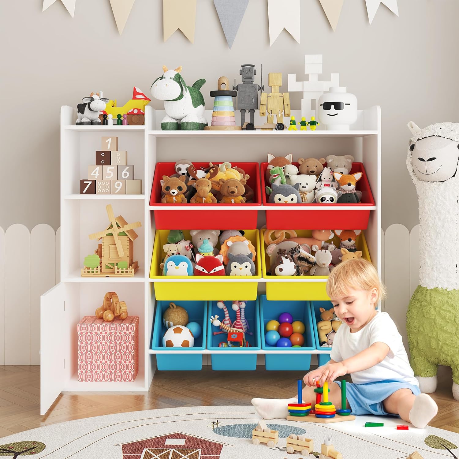 GAOMON Kids toy storage organizer with 8 multicolor removable bins