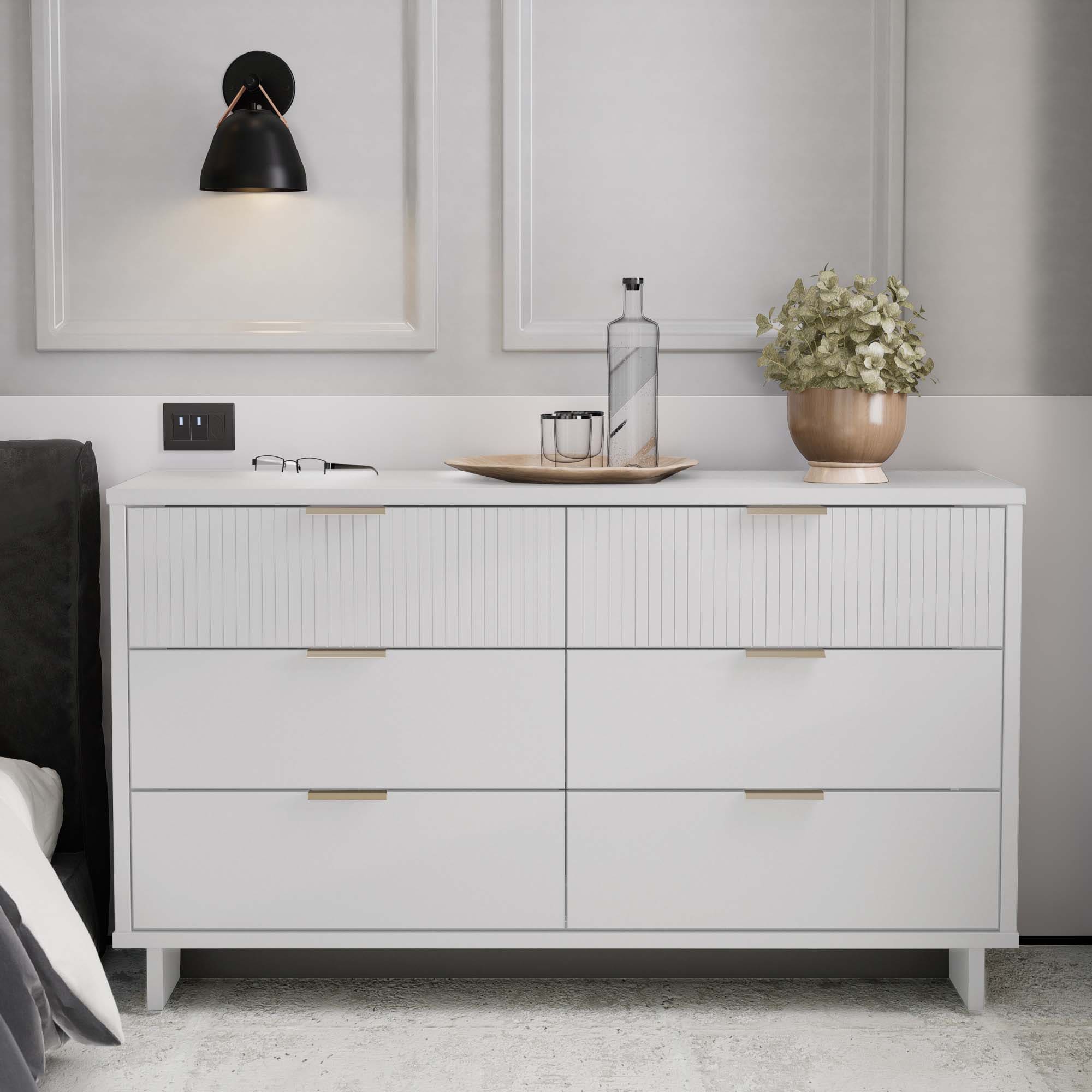 Granville White Double Wide Dresser with Soft Close Drawers