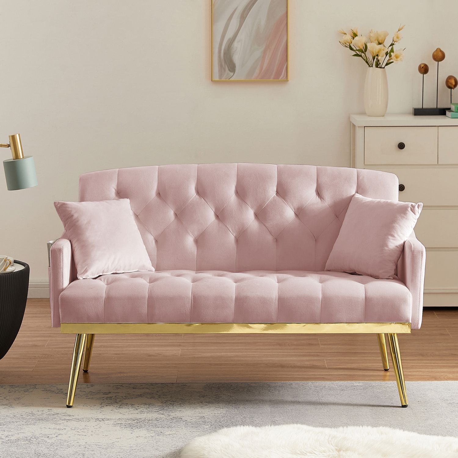 JASMODER W58868559 26.40-Inches Modern Pink Sofa
