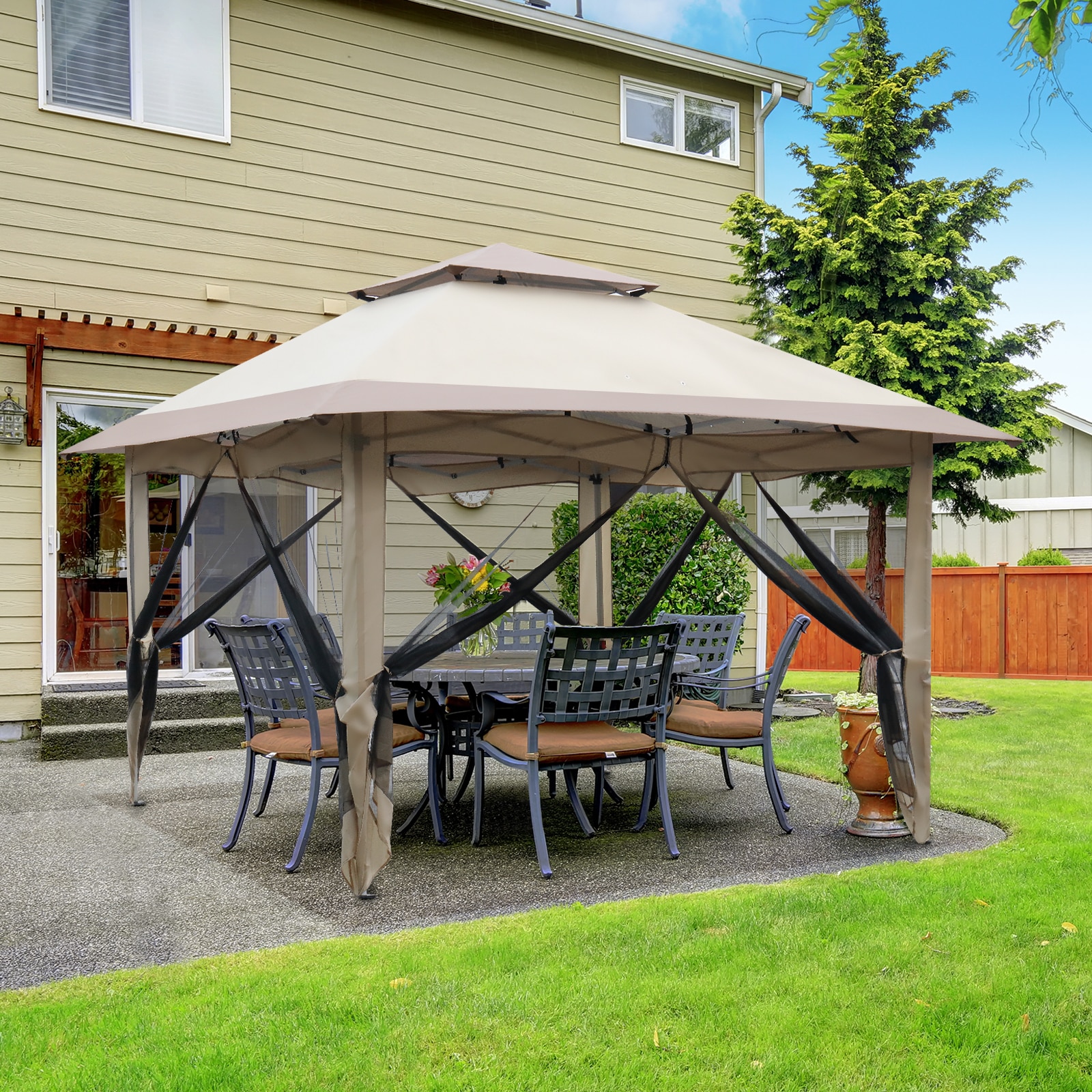 Winado 12-ft x 12-ft Square Khaki Pop-up Canopy 851714605988 at Lowes.com