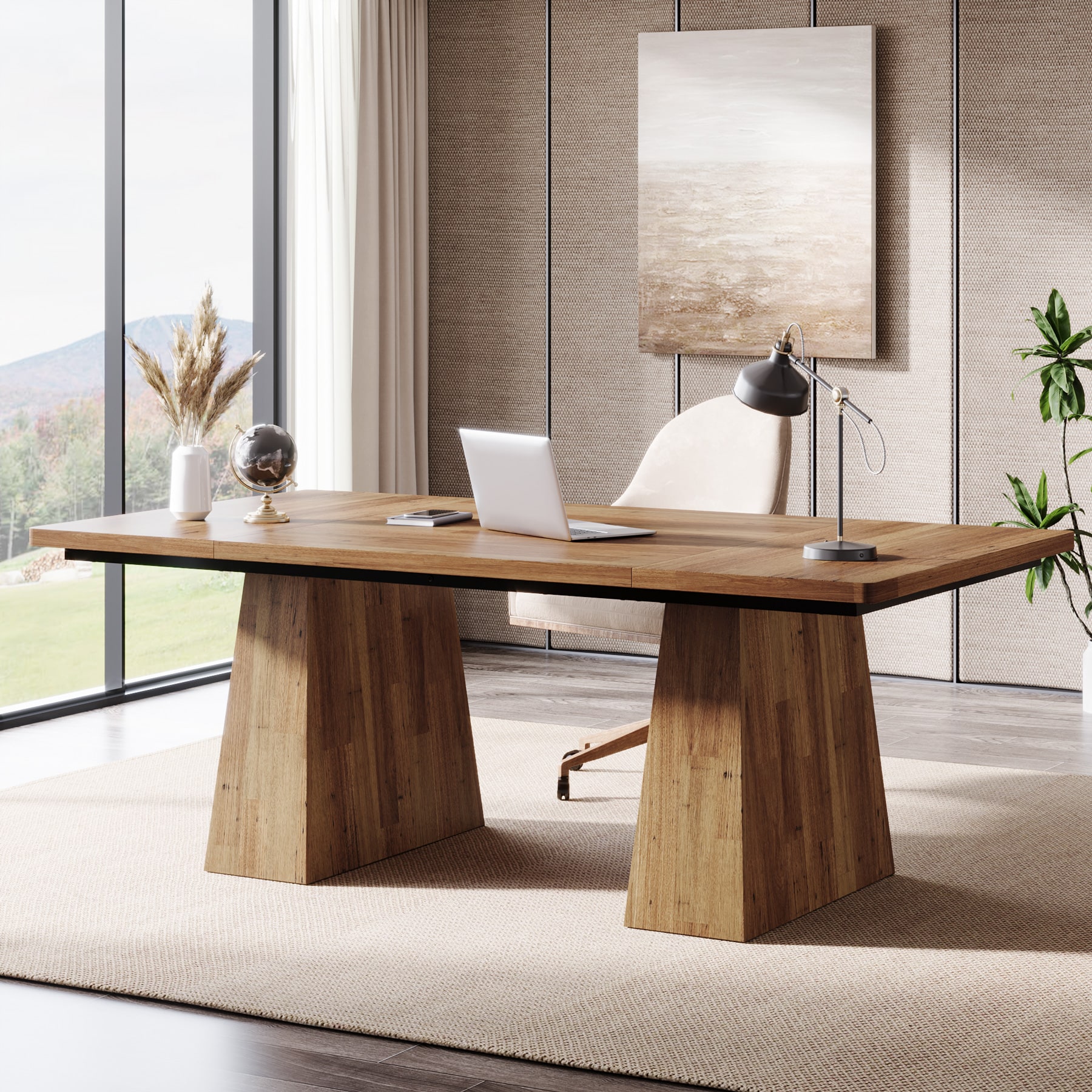 Fnova LWTJ-F2168 Light Brown Contemporary/Modern Dining Table, MDF with Wood finish Wood 62.99-in L x 29.53-in H