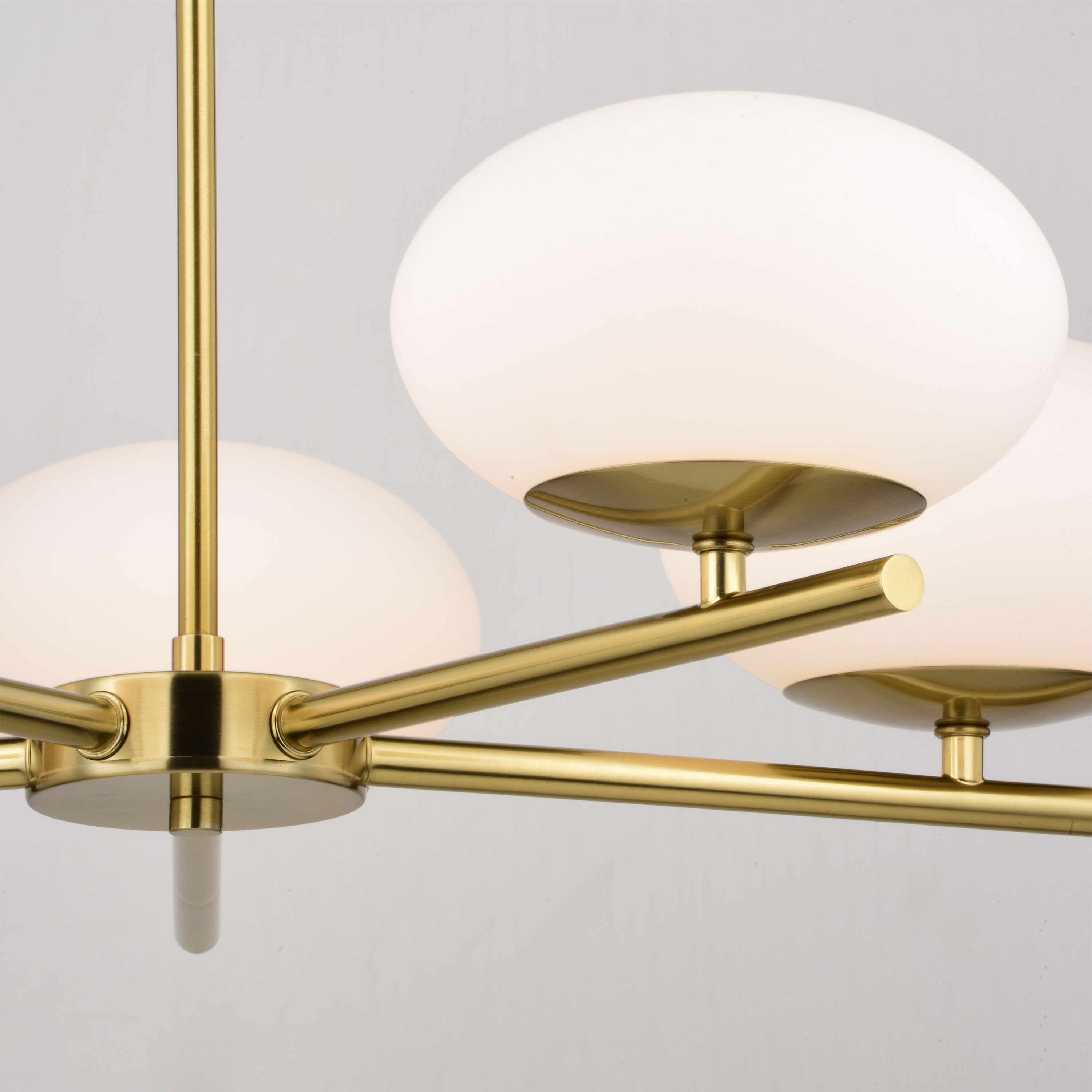 Sloane Satin Brass Mid-Century Modern Chandelier with White Glass Globes