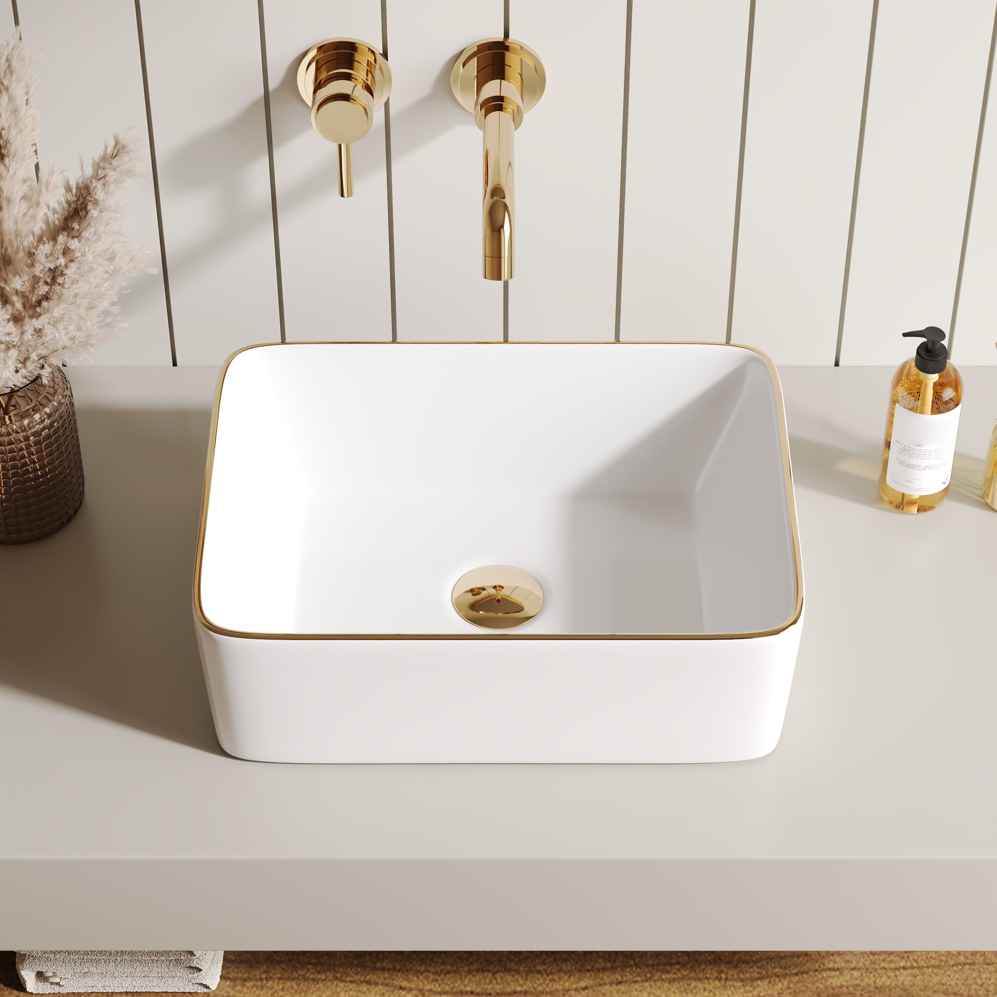 Ally Ceramic 16.14-in Vessel Rectangular Modern White Bathroom Sink