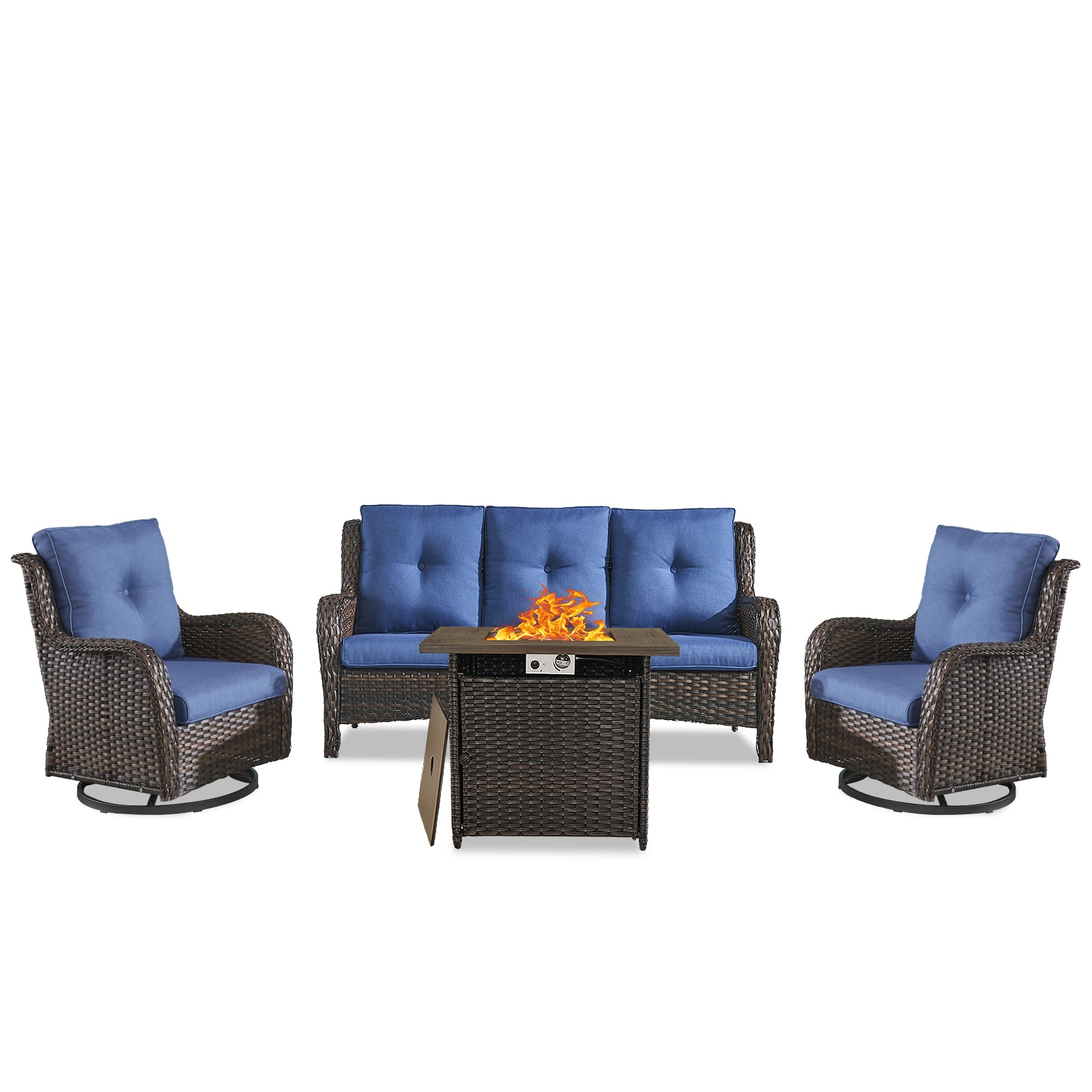 Jeehope PA013023098-1 PAnorama Series 4 -Piece Wicker Patio Sofa Conversation Set with Navy Cushions