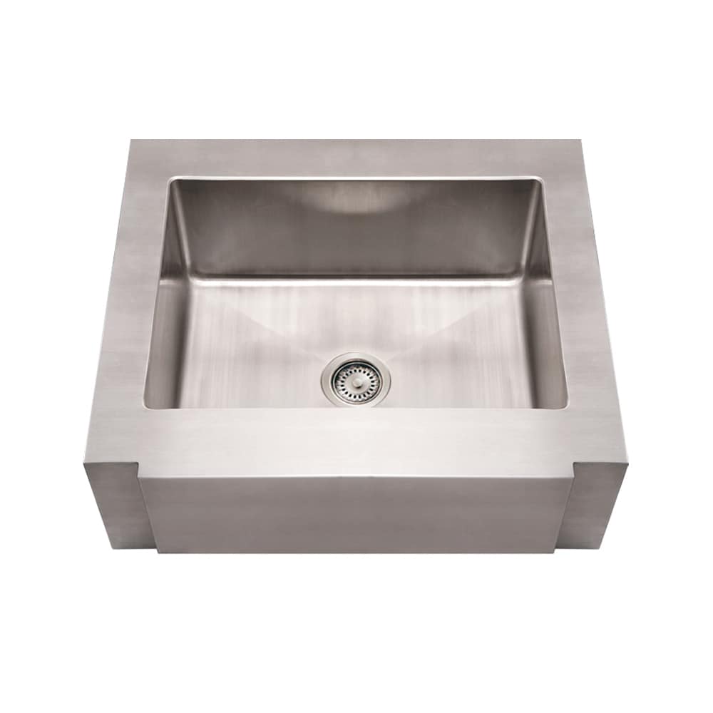 Whitehaus Collection Noah's Collection Brushed Stainless Steel Commercial Single Bowl Sink with a Decorative Notched Front Apron