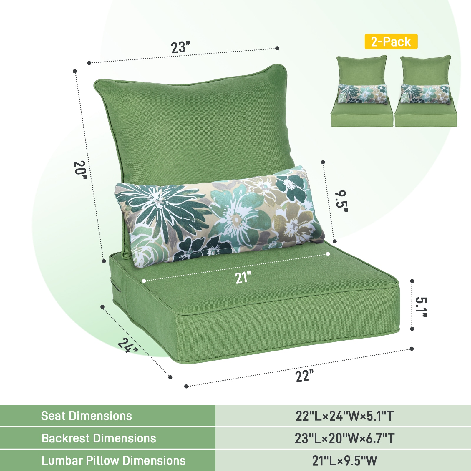 Aoodor A051-PGNGN Patio-Furniture-Cushions - View #3