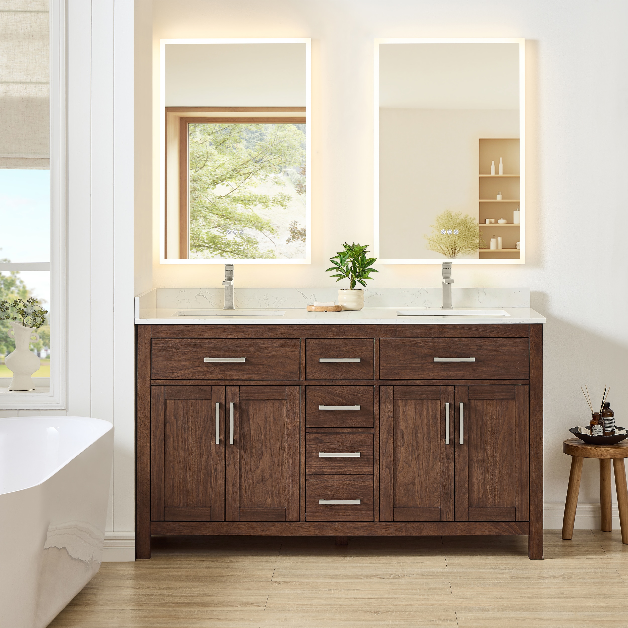 Wyndham Collection - Beckett 60-in Dark Walnut with Brushed Nickel Trim Undermount Double Sink Ba...