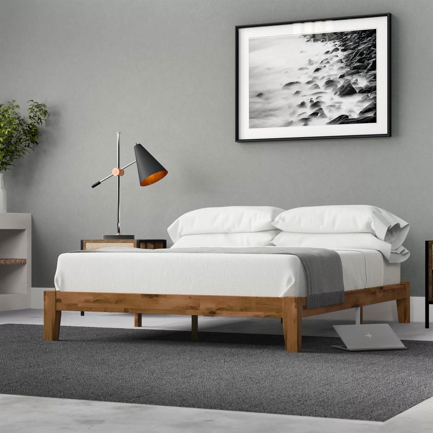 Slickblue Wooden Full/Queen/King Sized Platform Bed with 12 Slats and ...