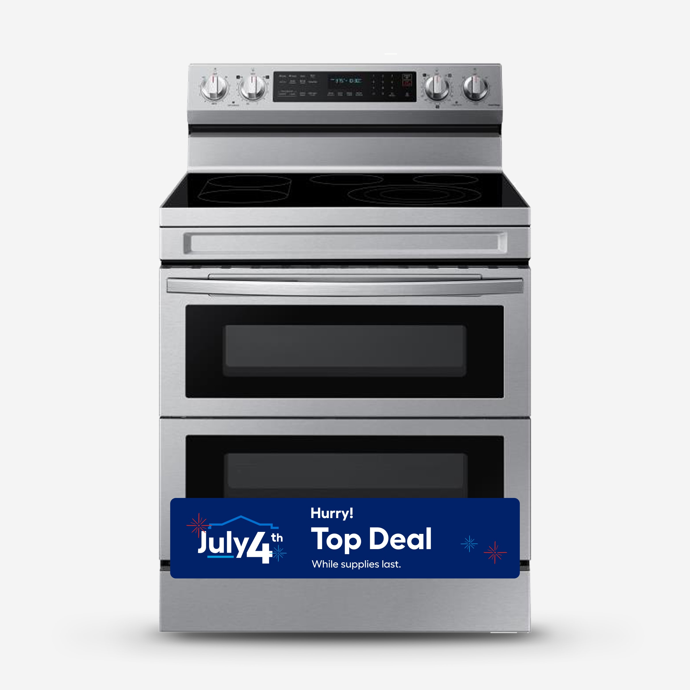 Samsung NE63A6751SS 30-in Glass Top 5 burners 3.4-cu ft / 2.7-cu ft Air Fry Convection Oven Freestanding Double Oven Electric Range ( Fingerprint Resistant Stainless Steel )