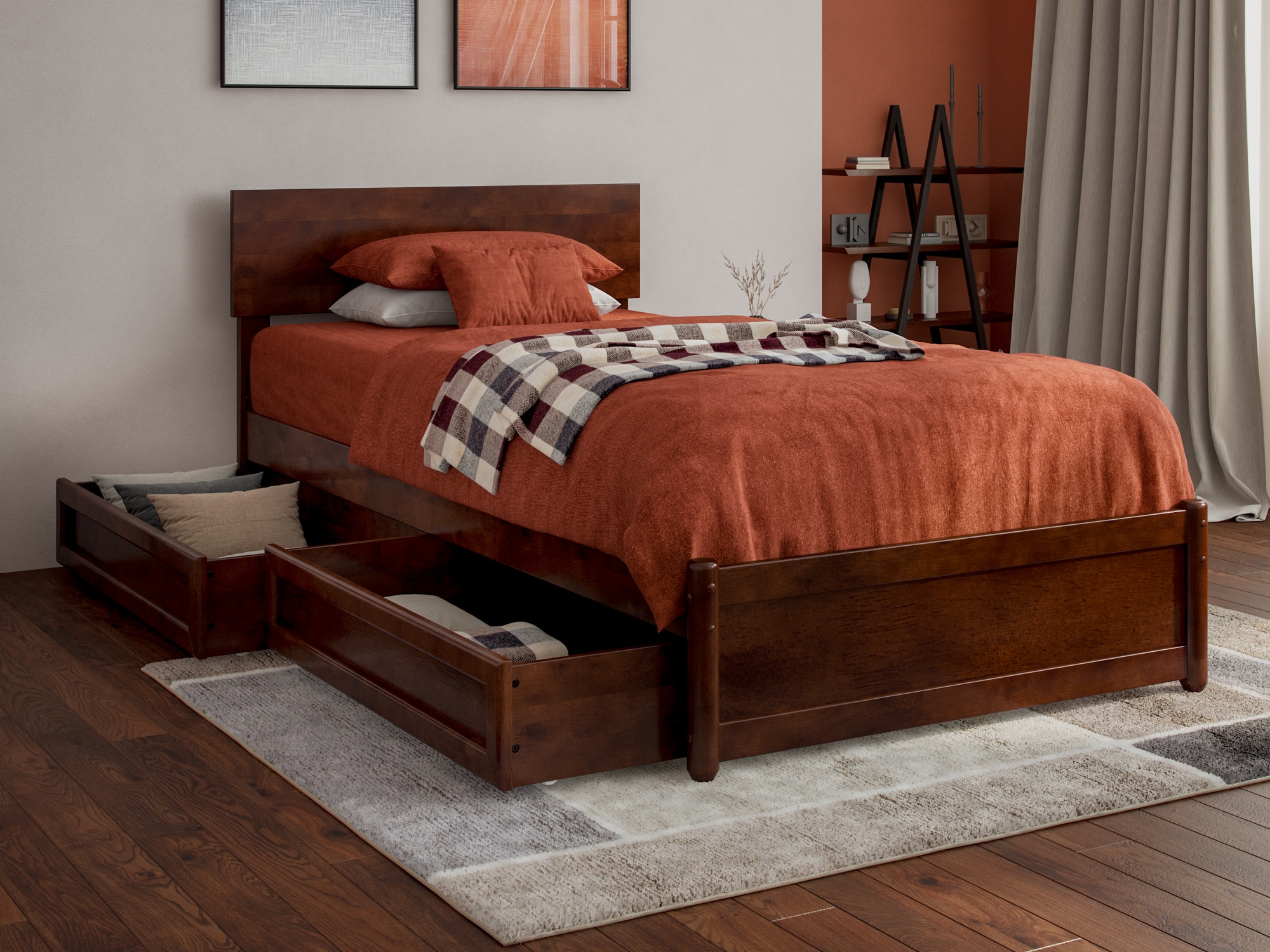 AFI AR8187114 Wesley Walnut Twin extra long Wood Platform Bed with Storage