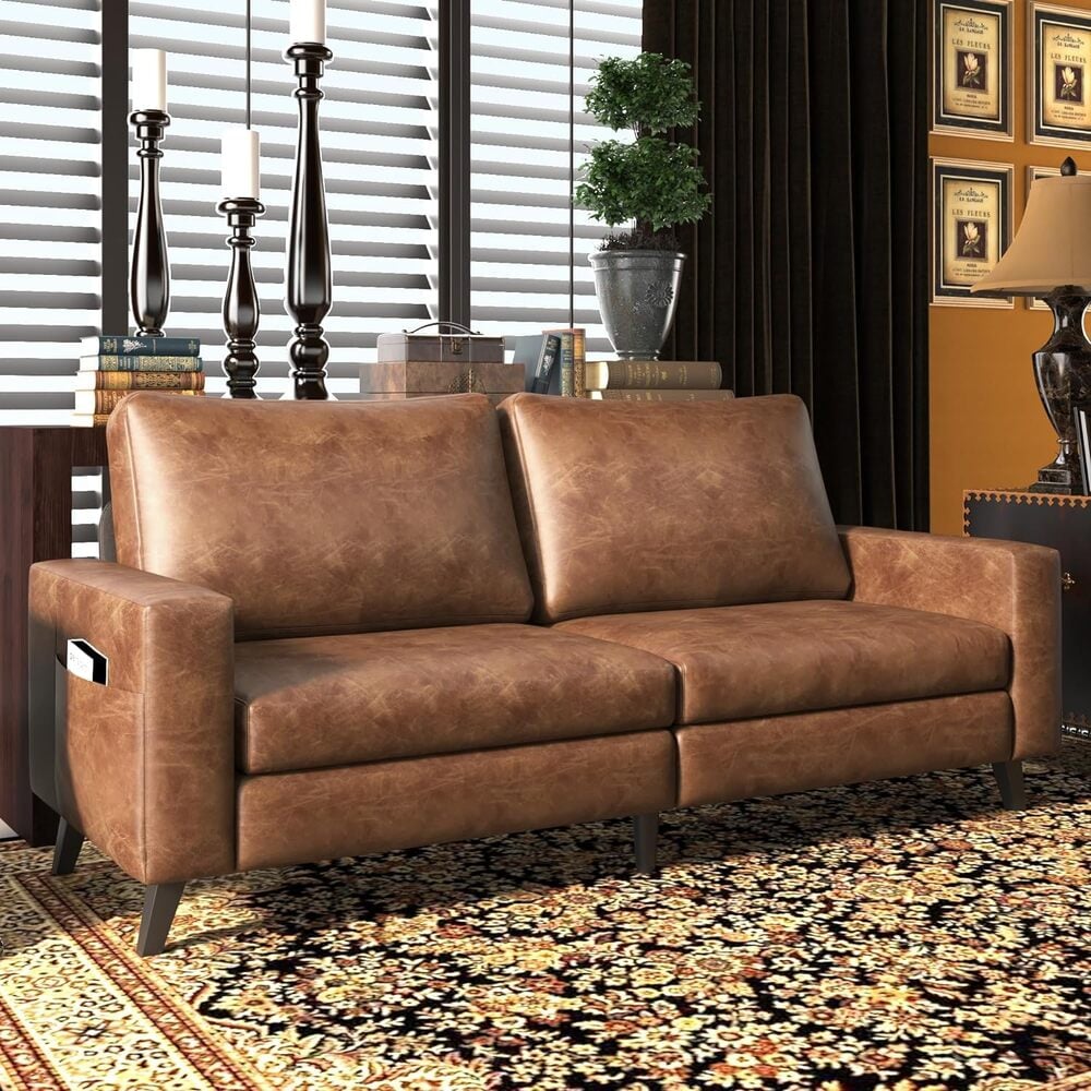 AECOJOY 13136GL-LS01 79-in Midcentury Saddle Brown 2 -seater Reclining Sofa