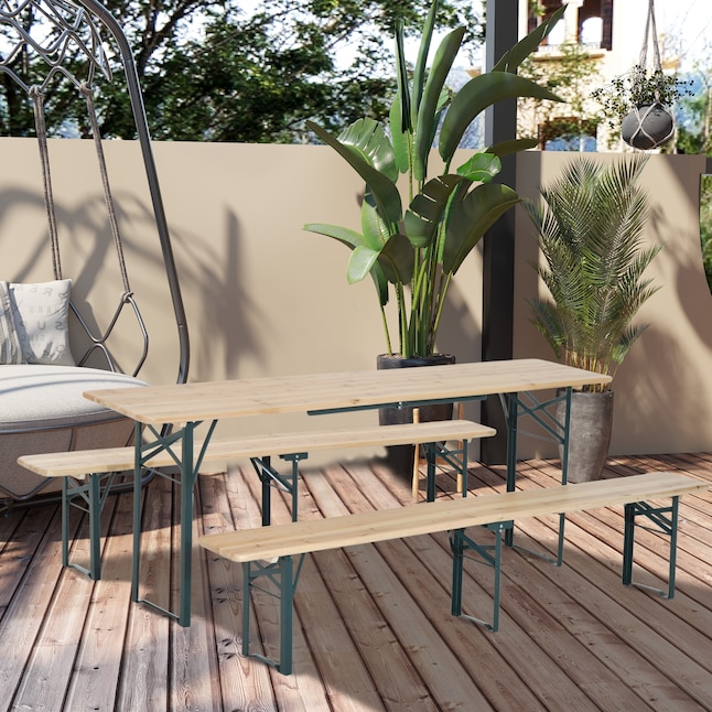 Outsunny 7 Wooden Outdoor, Wooden Bench Table Set Outdoor