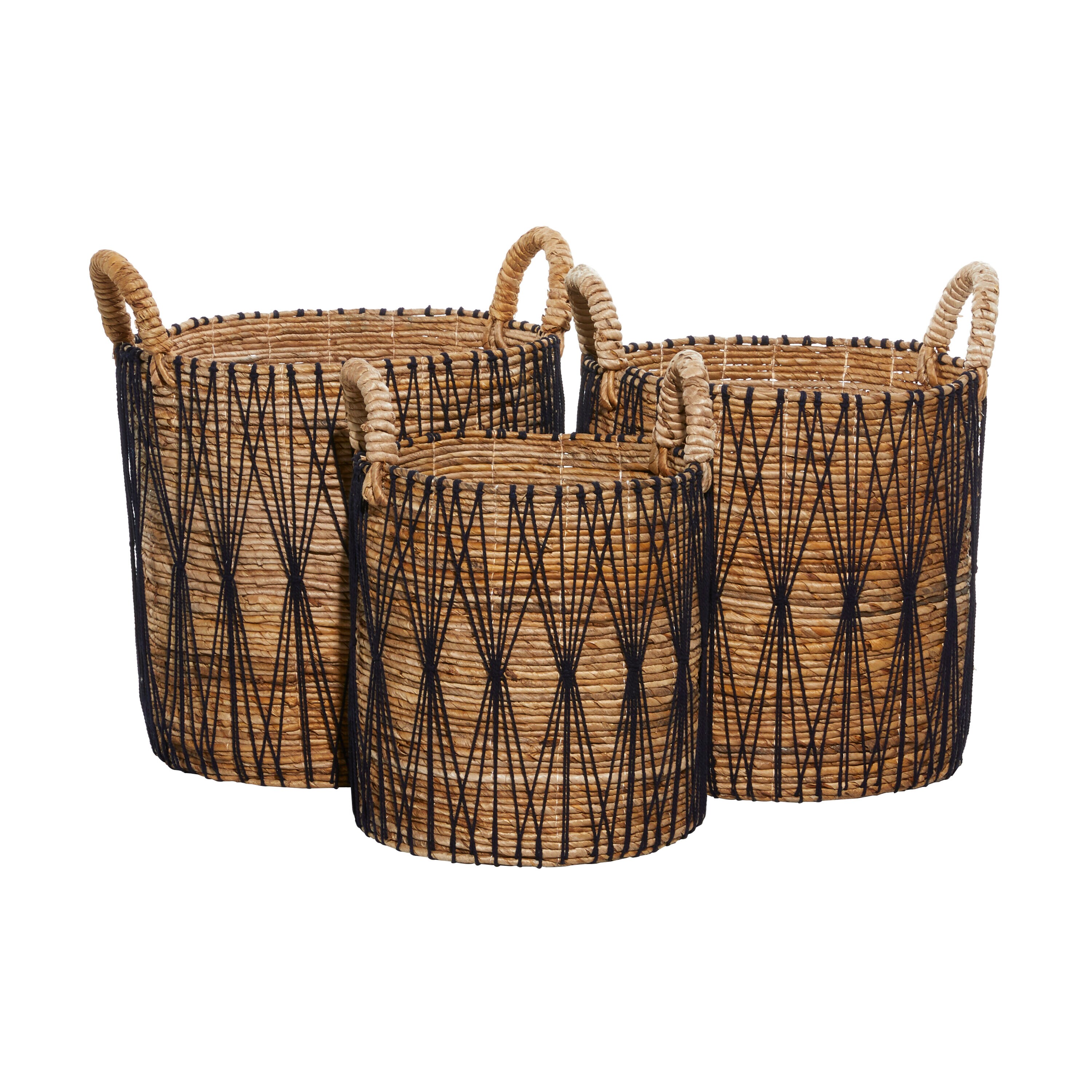 Grayson Lane 60475 3 -Pack ( 16.95-in W x 20.05-in H x 16.45-in D ) Brown Handmade String Detail with Handles Sea grass Basket