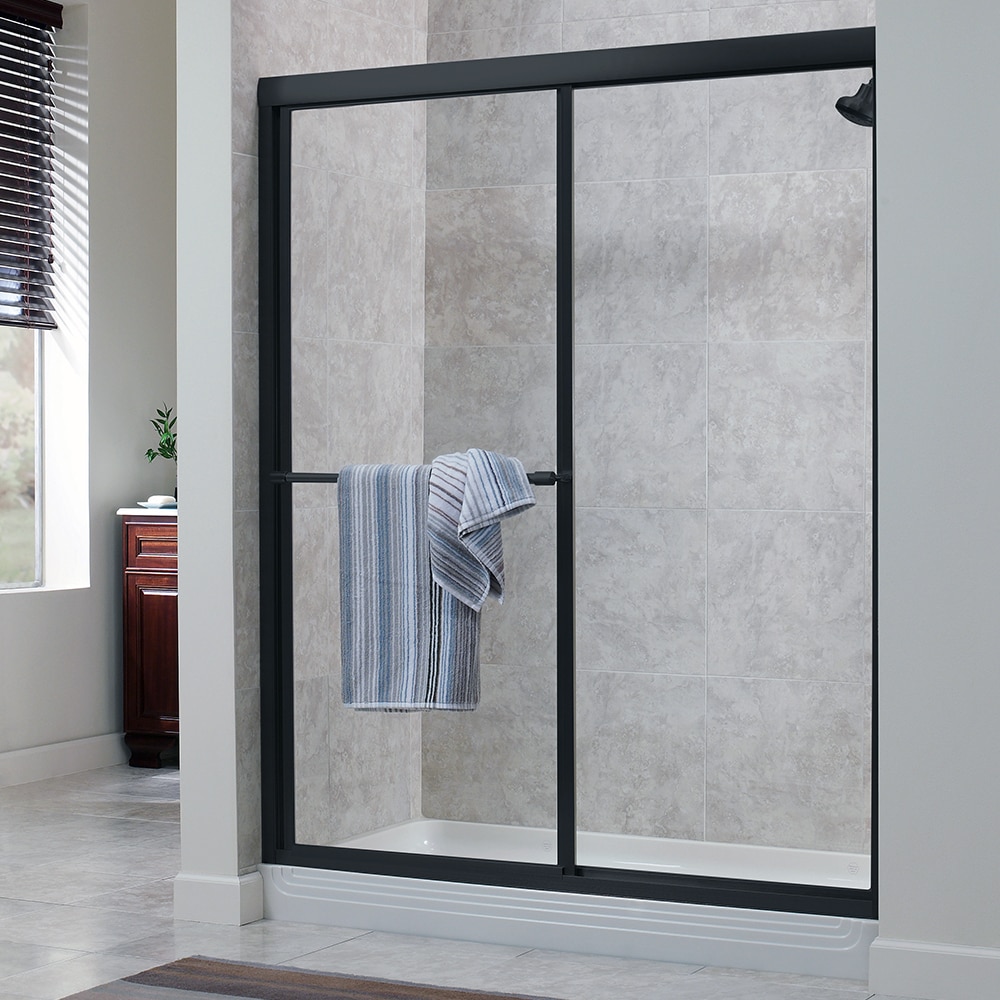 CRAFT + MAIN TDSS6070-CL-BN Tides Silver 40-in to 44-in W x 66-in H Framed Sliding Shower door 3/16-in Thick Obscure Glass