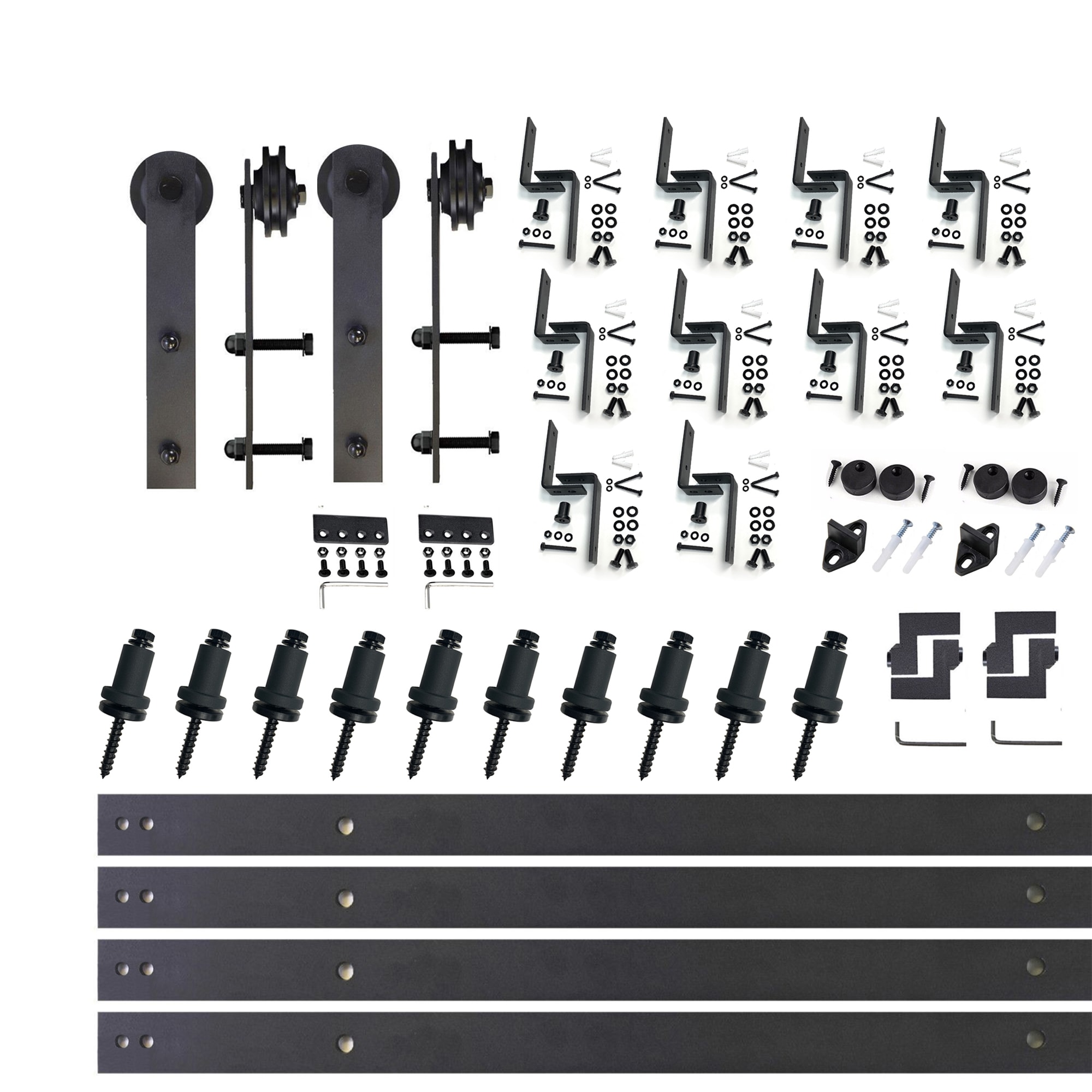 HOMACER ZT3TGH168C 168-in Rustic black Black Indoor I-strap Double bypass Barn door hardware kit