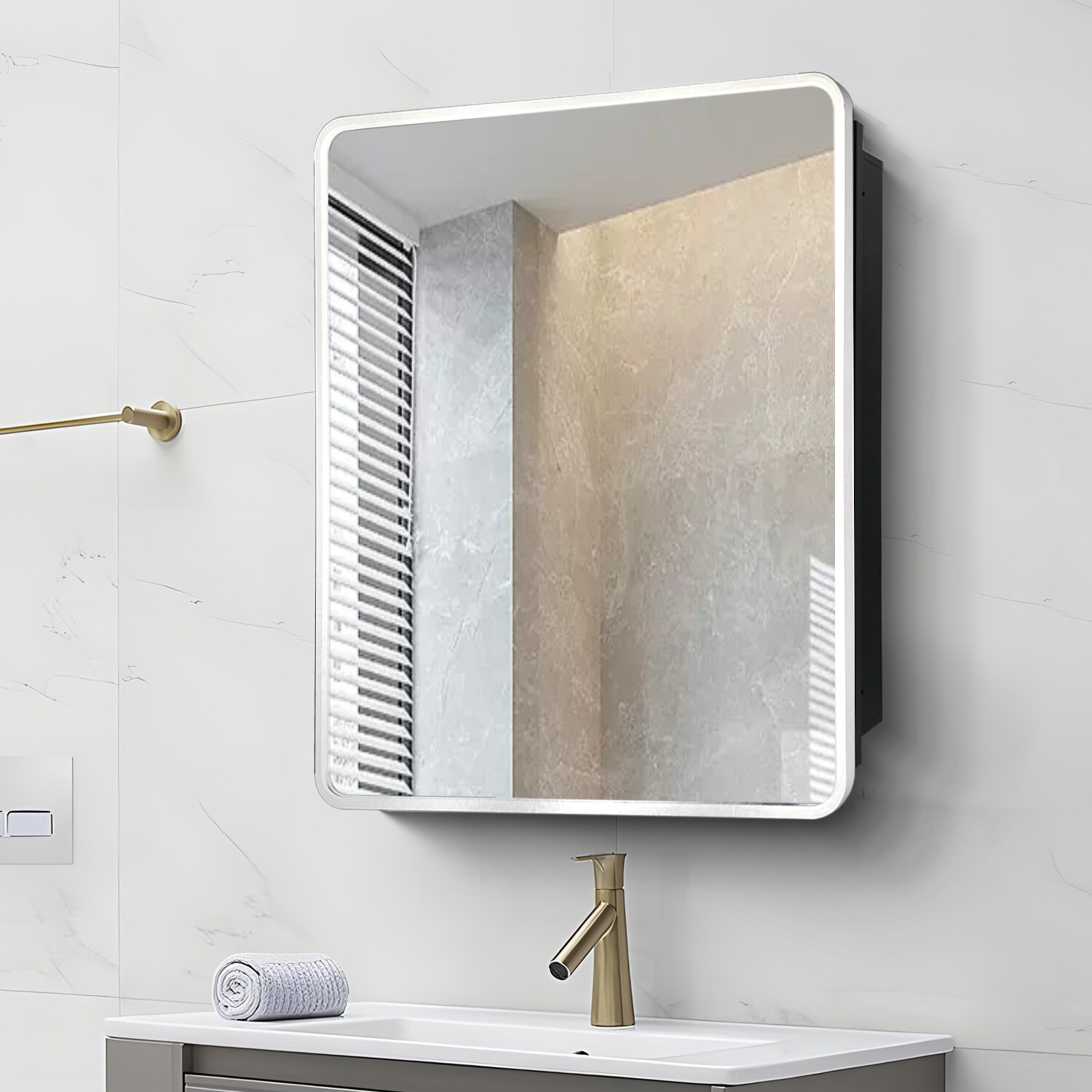 WELLFOR NIE-AM5324 20-Inches x 28-Inches Surface/Recessed Mount Silver Mirrored Rectangle Medicine Cabinet
