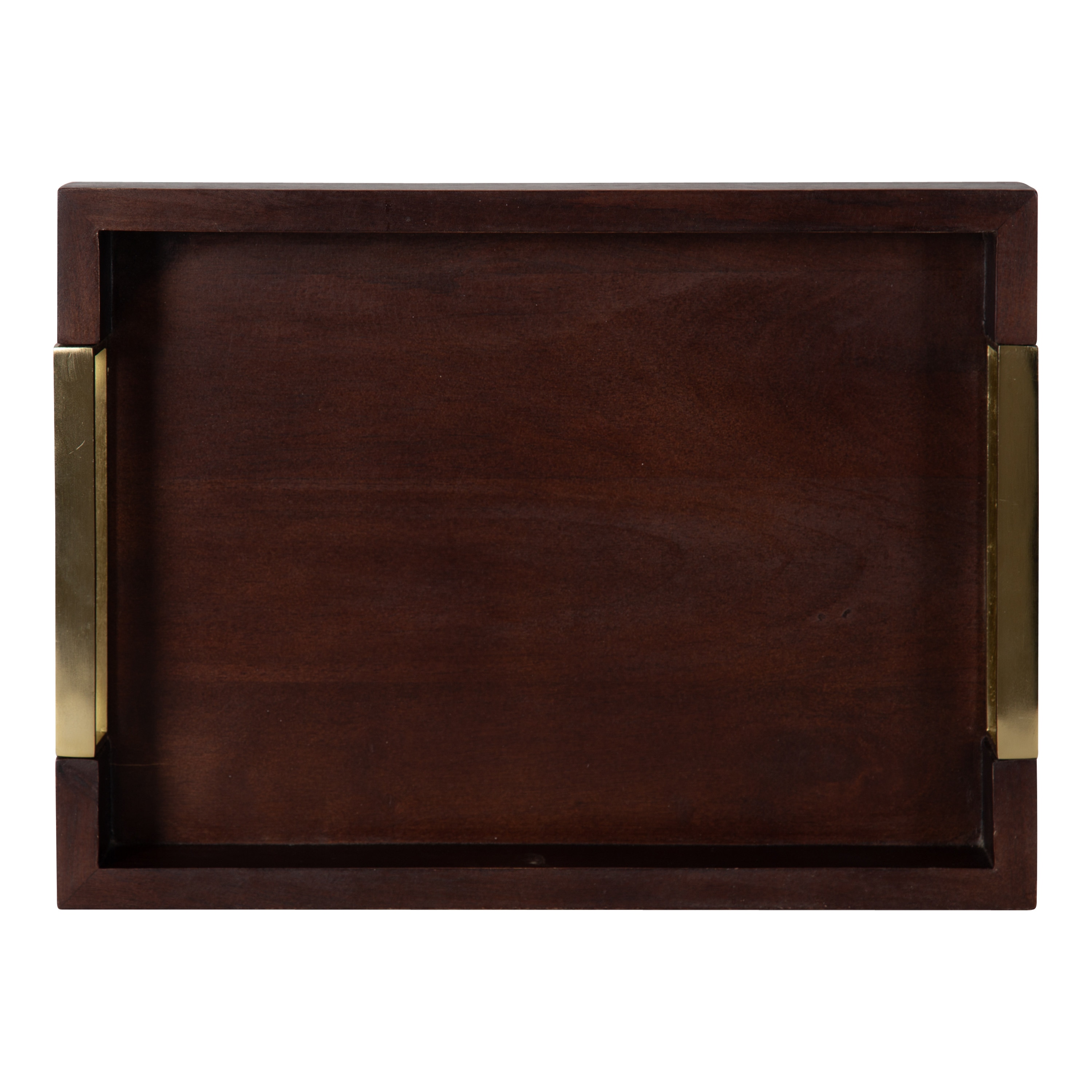 Heller Rectangular Espresso Finish Mango Wood Tray with Nickel-Plated Handles
