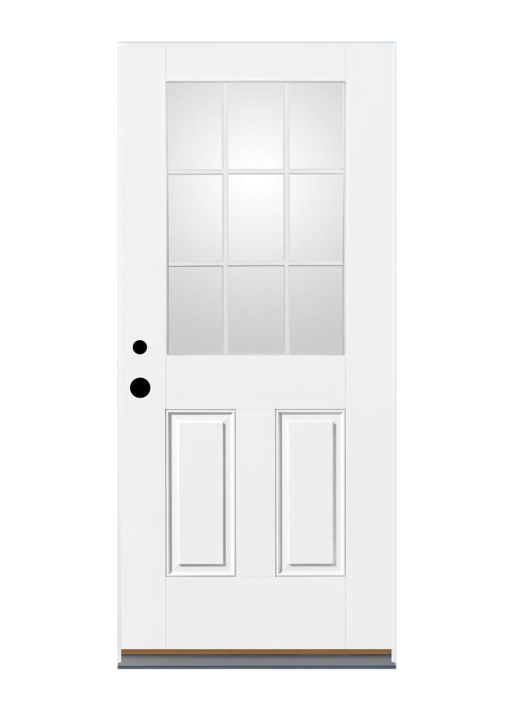 Therma-Tru Benchmark Doors BMTTSFG4G28RN 32-in x 80-in Fiberglass Half Lite Right-Hand Inswing Ready To Paint Prehung Front Door Insulating Core