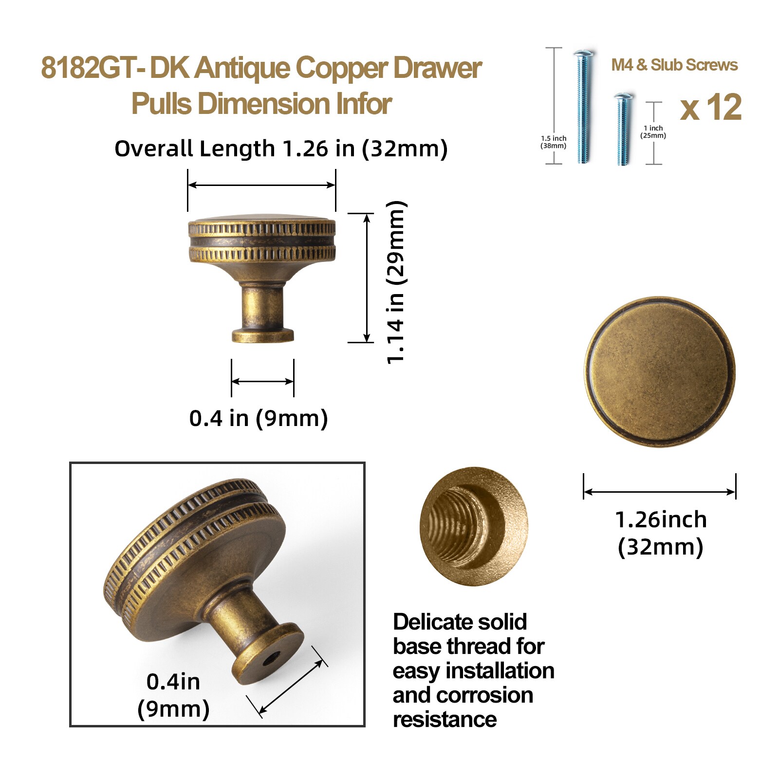 Miaokesen 2182M-GT-DK Cabinet-Knobs - View #2