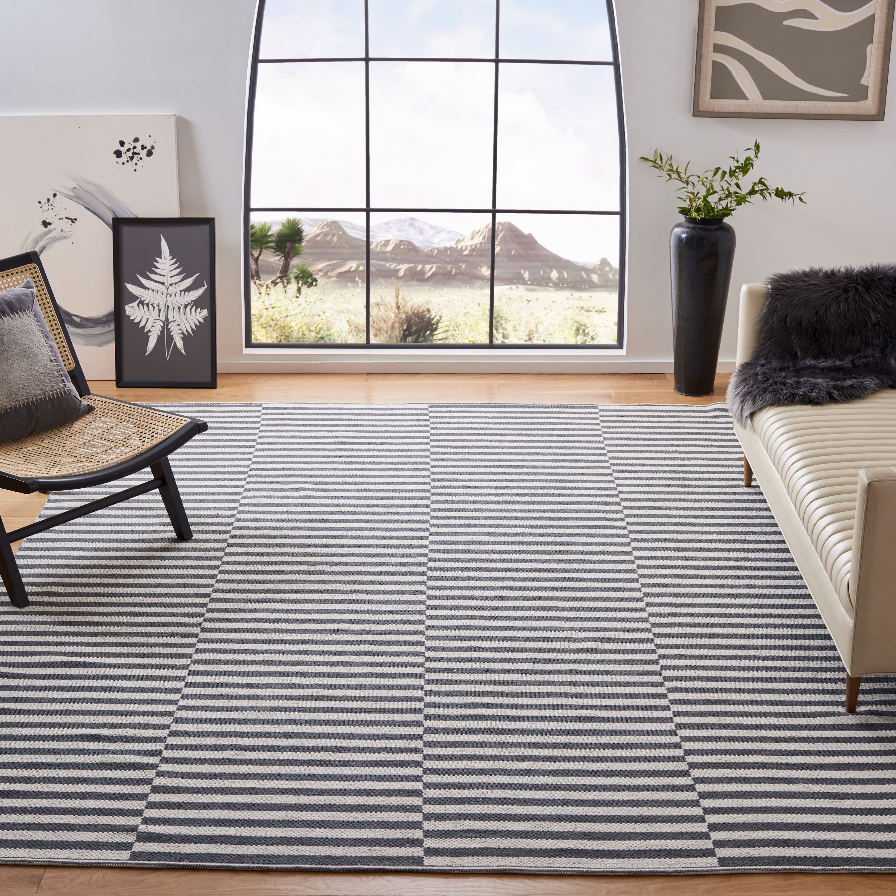 Safavieh MTK715A-9 Montauk Fitzroy 9 x 12 (ft) Cotton Ivory/Gray Rectangular Indoor Stripe Coastal Area rug