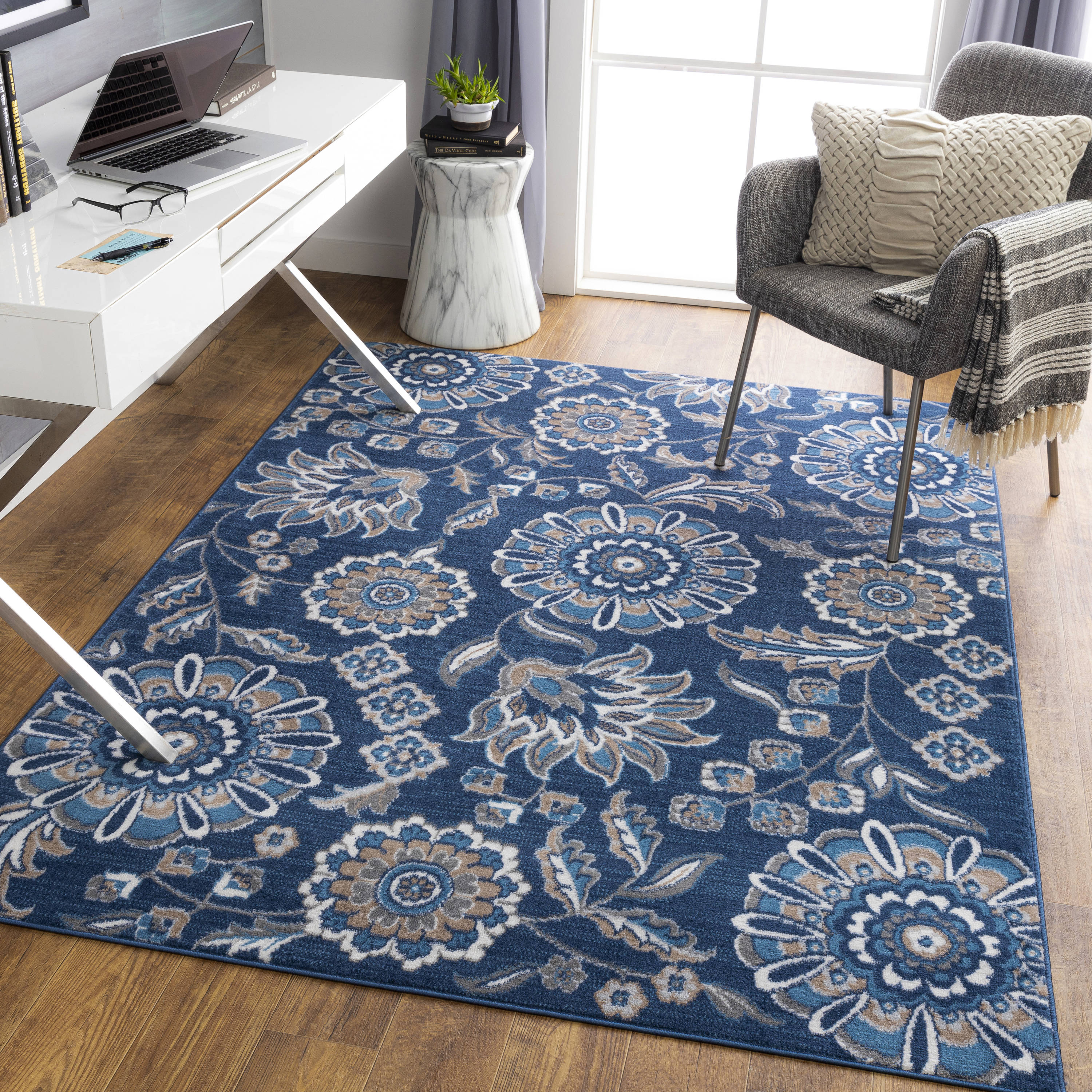 Surya CEG2358-537 Cesar 5 X 7 (ft) Navy Indoor Damask Oriental Area Rug