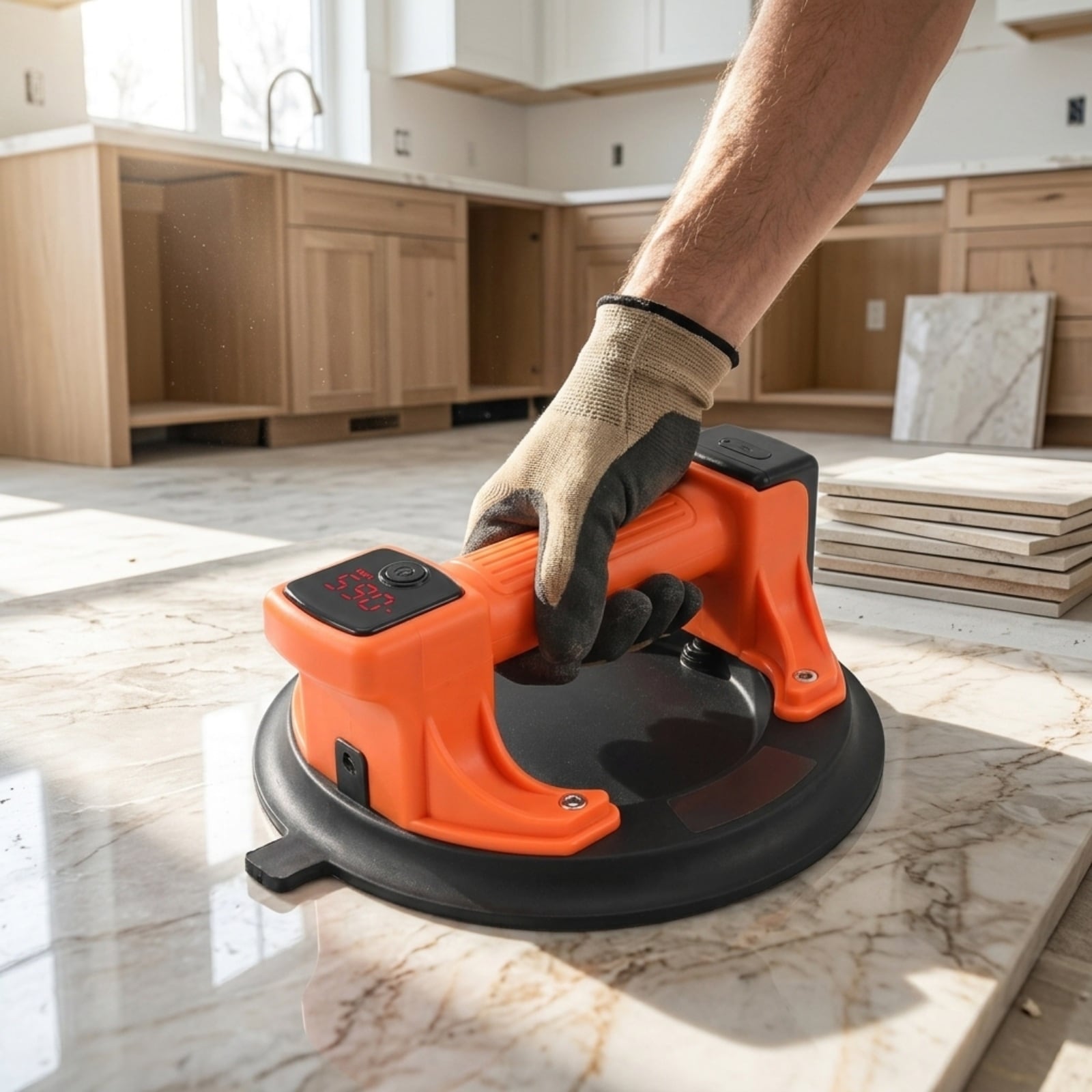 GIVIMO Electric Suction Cup 8-in Vacuum Glass Lifter 440-lb Capacity with Digital Display Battery Powered Tile Lifting Tool for Glass Granite and Stone