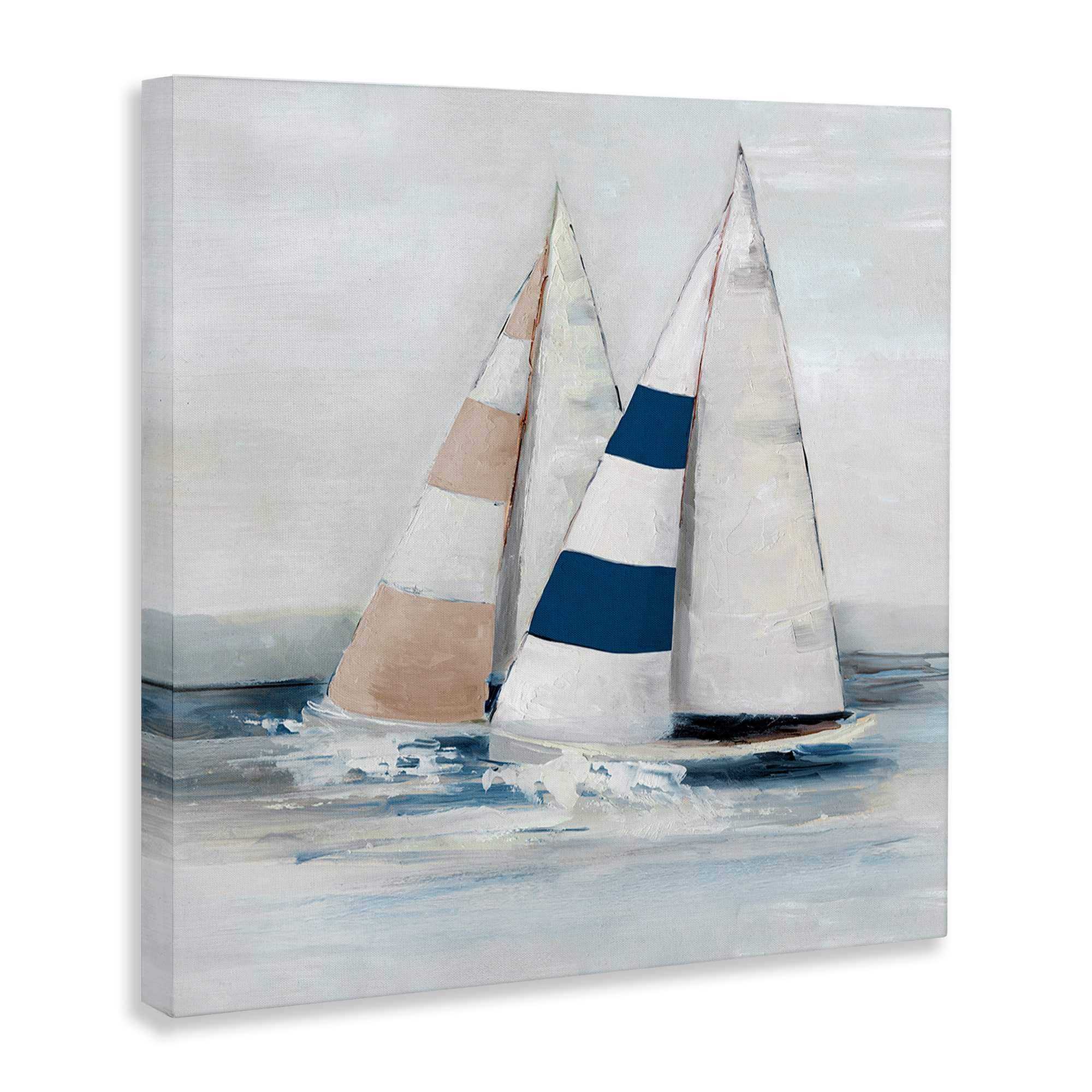 Stupell Industries Striped Sailboat Duo Canvas Wall Art By Sally ...