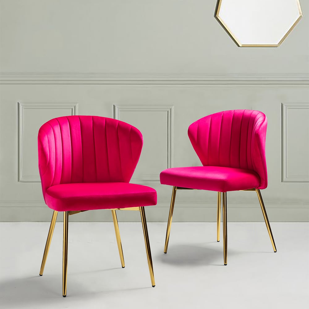 Fuchsia Velvet Upholstered Side Chair with Golden Metal Legs