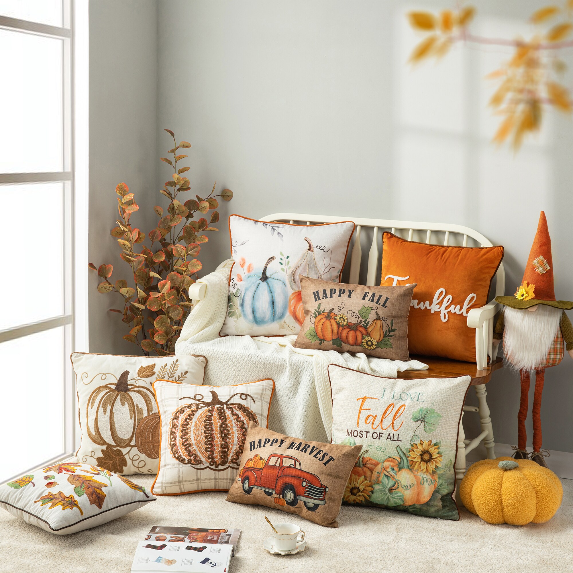 Pumpkin Trio - Decorative Pillow Cover - 18x18 inches