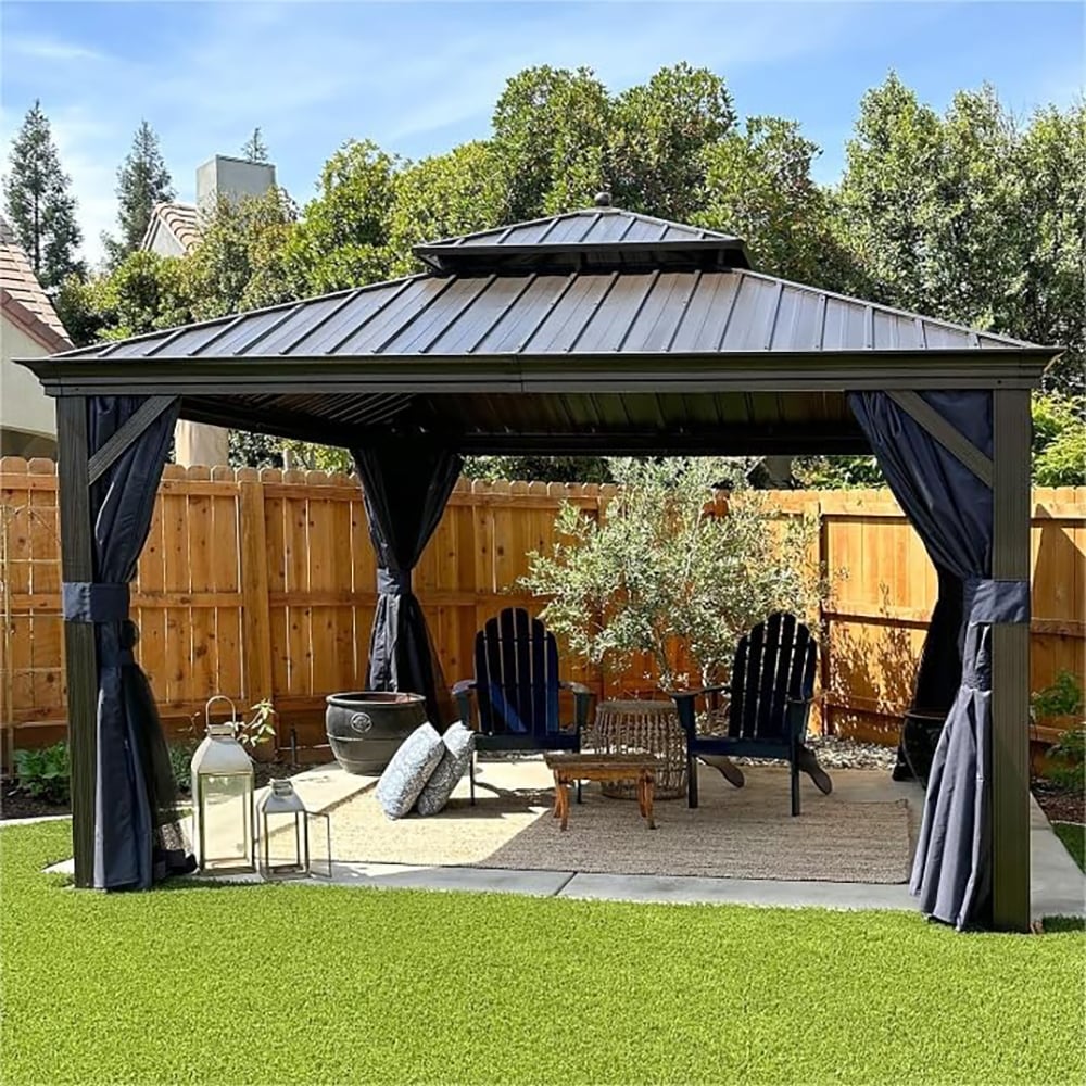 PURPLE LEAF LSMHS1212DNB 12-ft x 12-ft Navy Blue Square Gazebo with Hardtop Steel Roof (Screen Included)