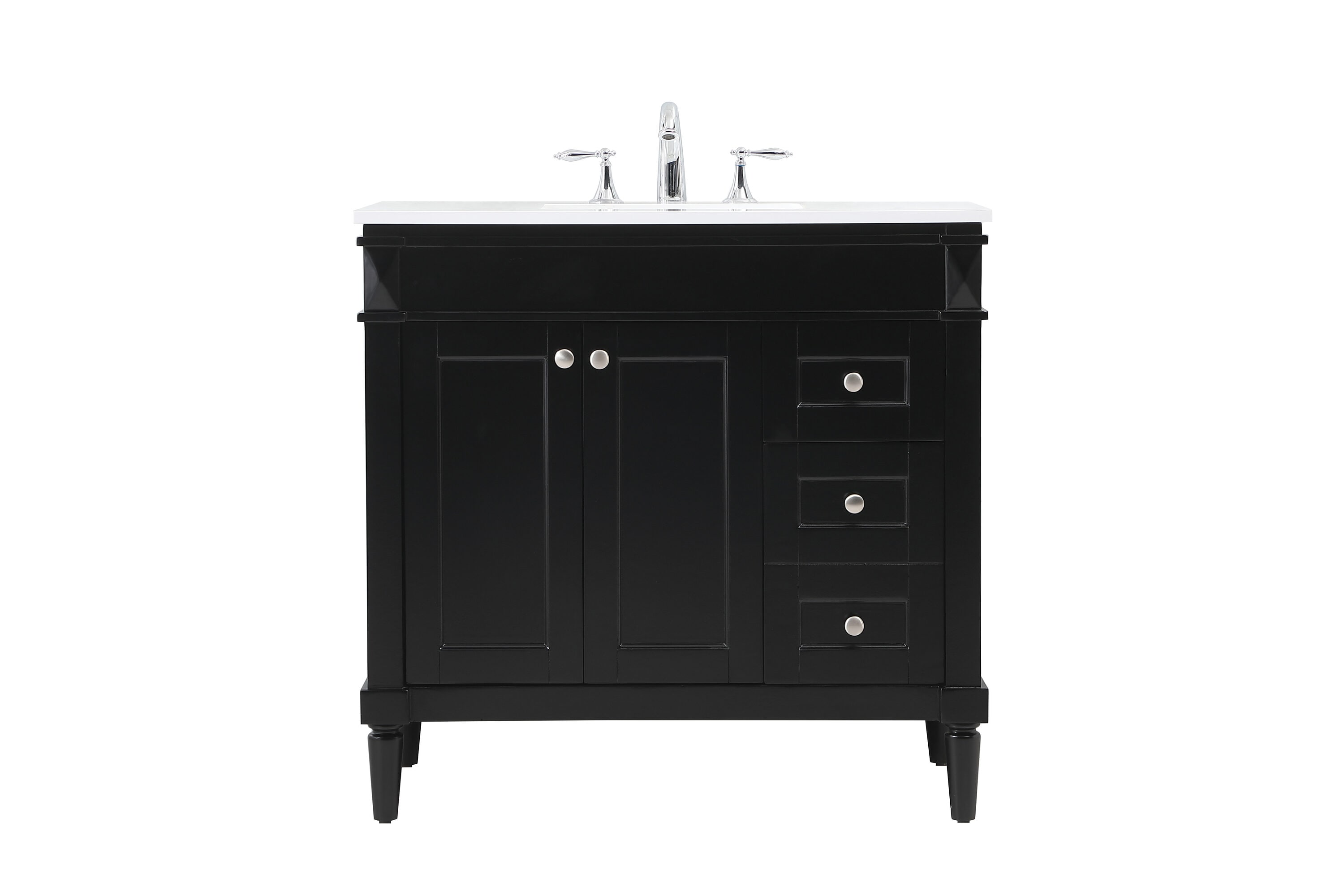 Elegant Decor HF95508BK Home Furnishing 36-in Black Undermount Single sink Bathroom Vanity with Ivory White Engineered marble Top