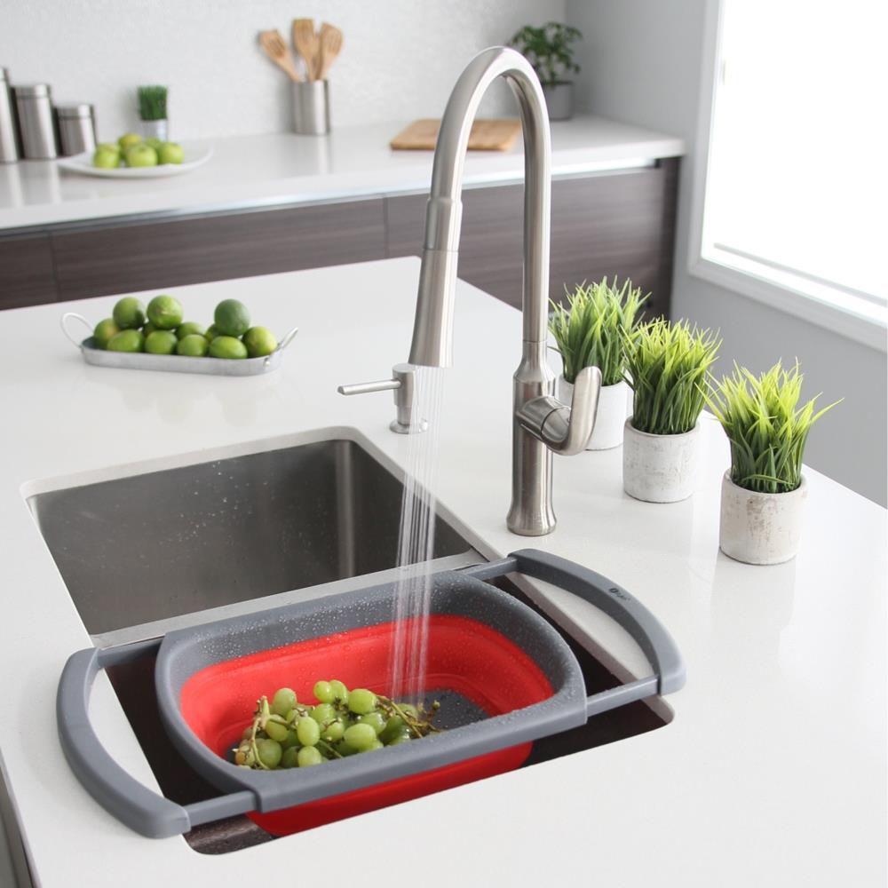 Over the Sink Cutting Board with Collapsible Colander and Extra Long  Extension by Good Cooking 