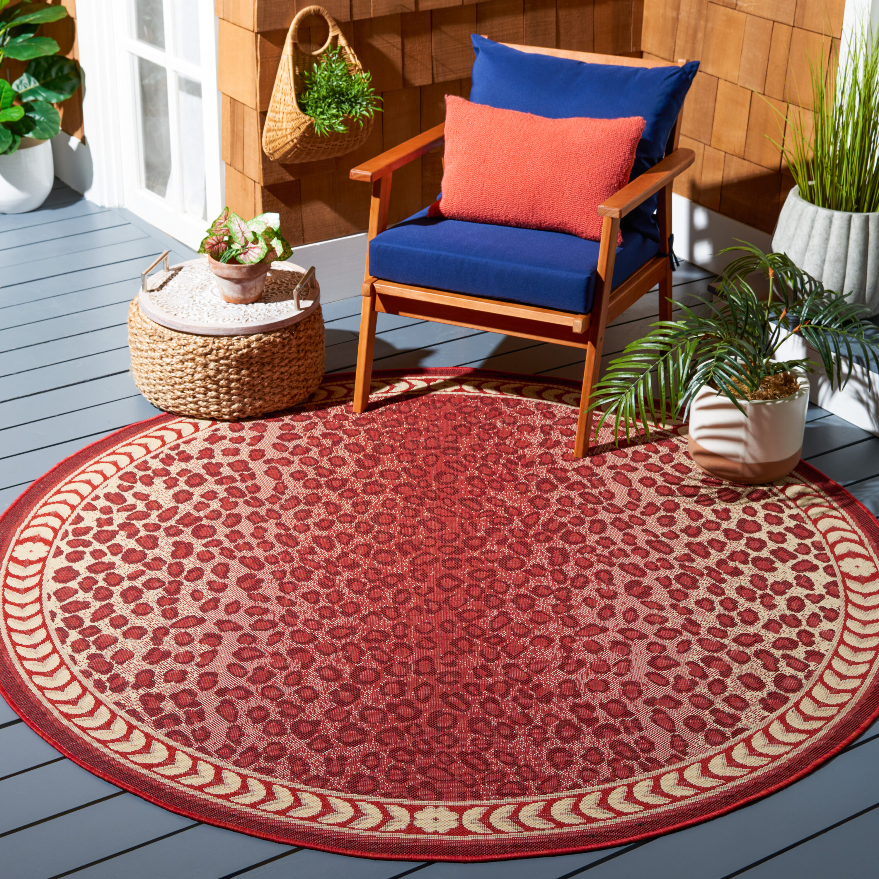 Courtyard  Cy6100-23812 Red Beige 7 X 7 Round Area Rug