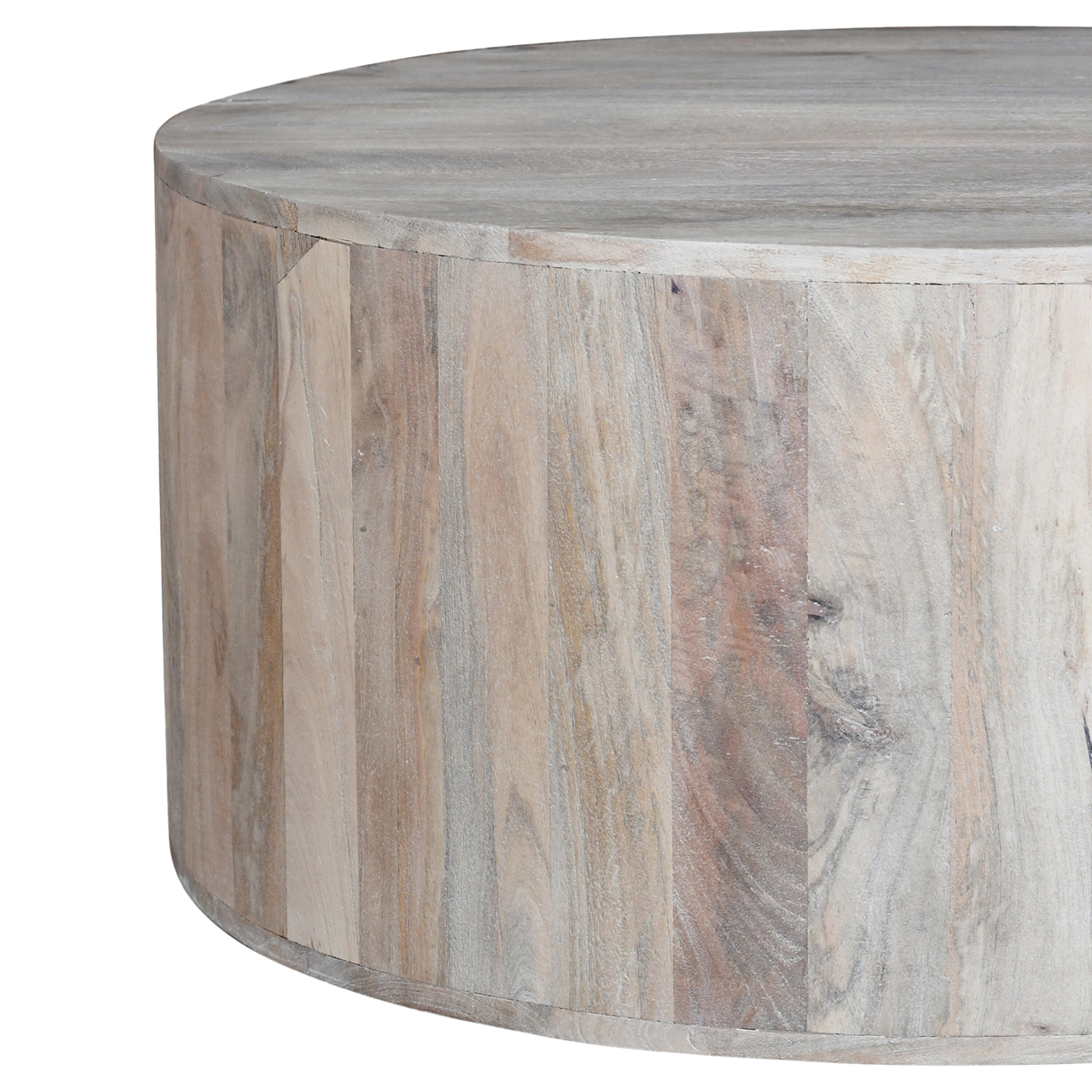 36" Round White Washed Mango Wood Lift-Top Coffee Table
