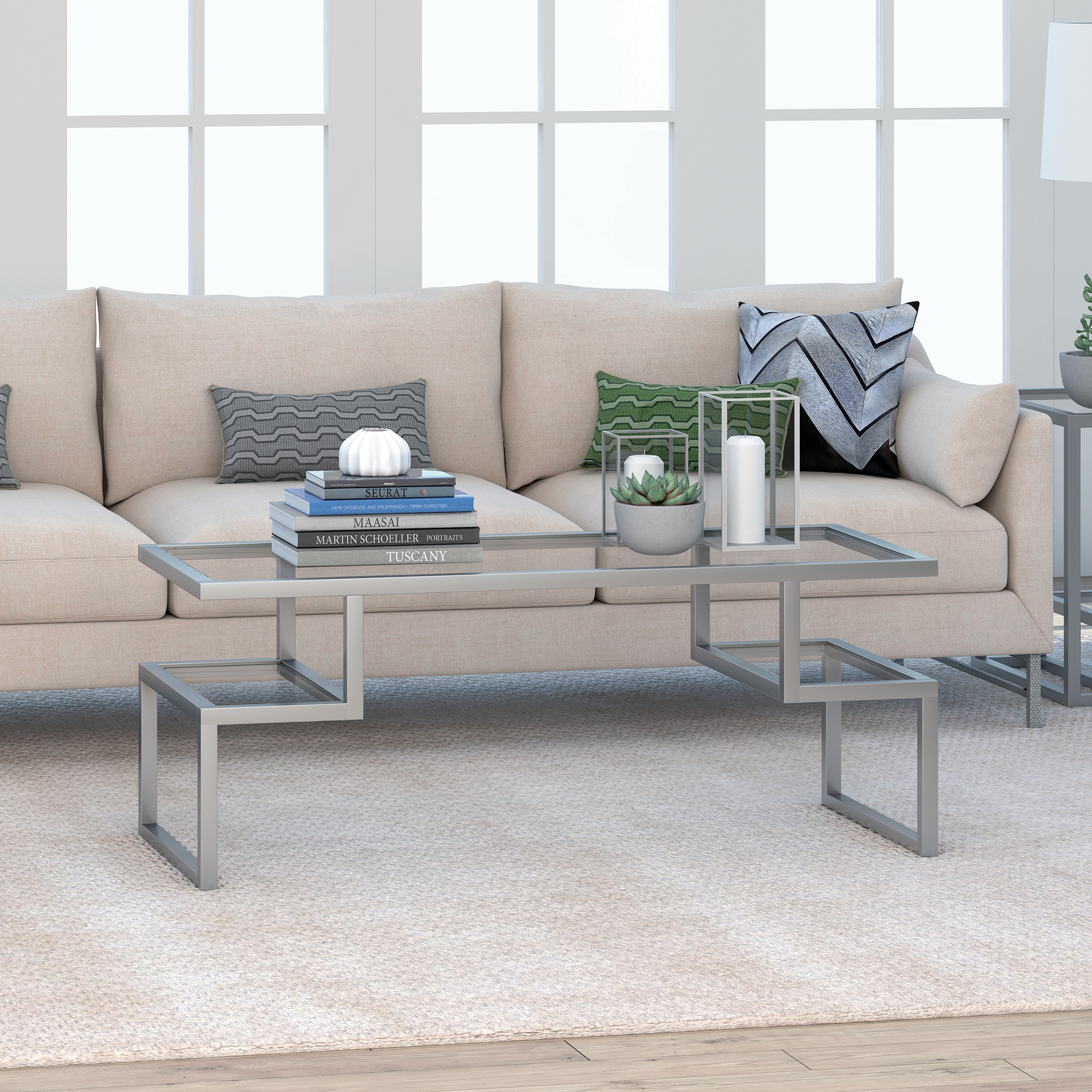 Hailey Home CT0190 Zander Nickel Glass Modern Coffee Table