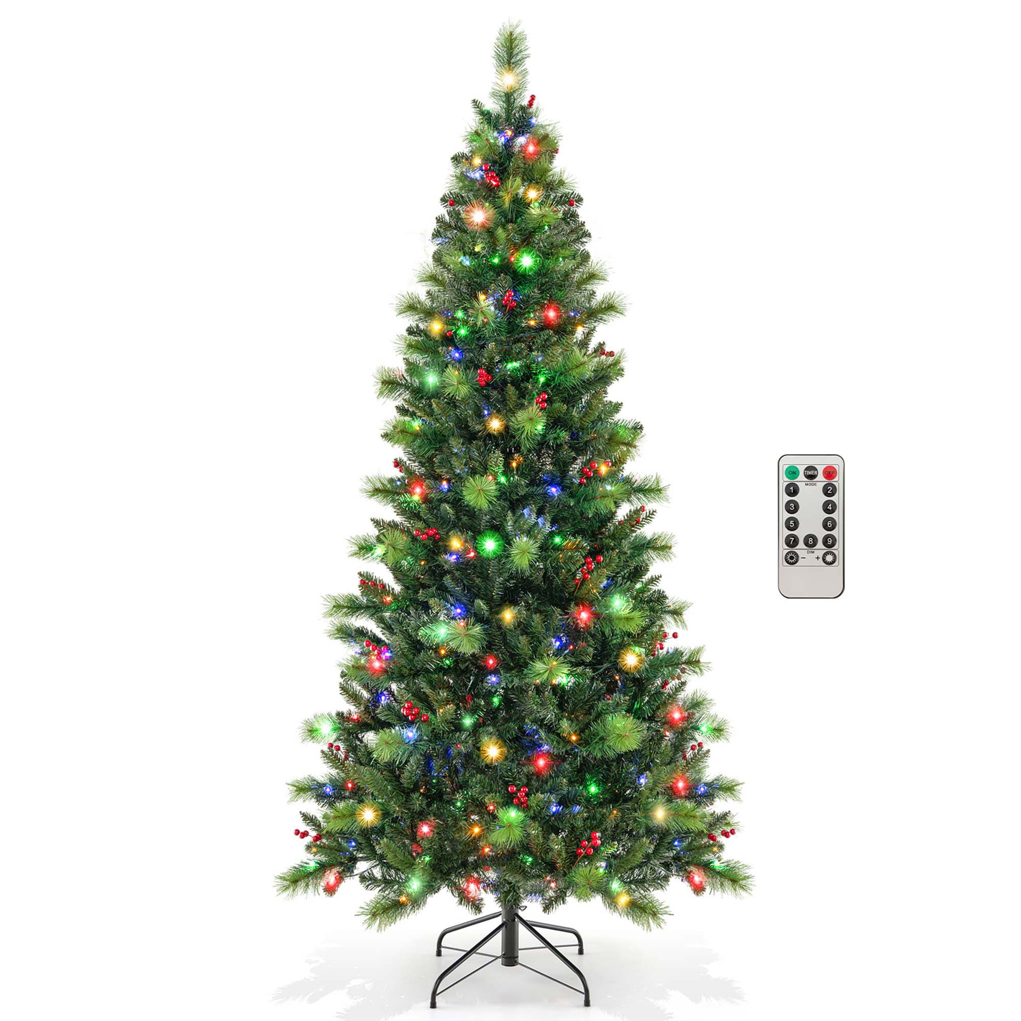 Costway LWS00762 7-ft Pre-lit Artificial Christmas Tree with Multicolor LED Lights