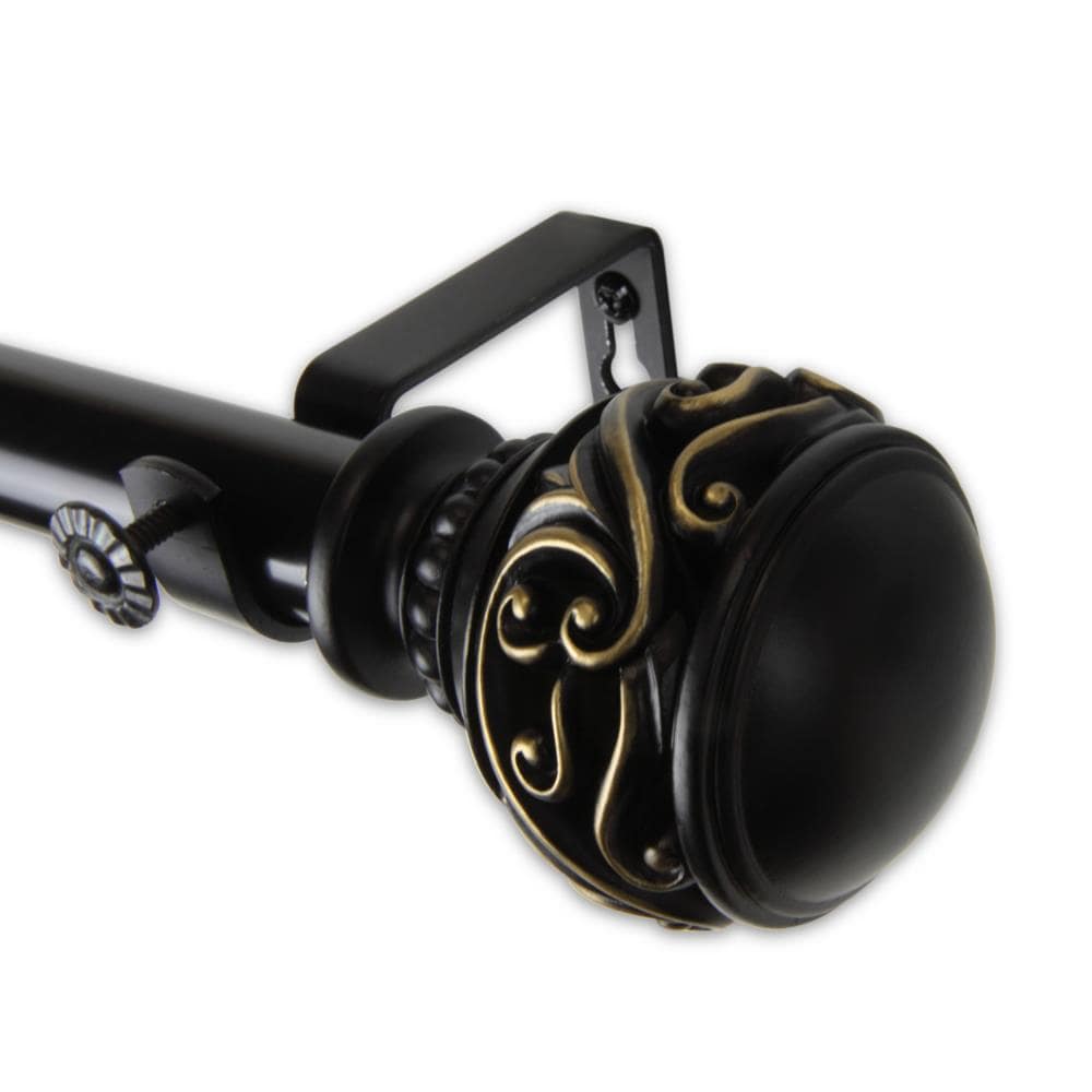 Hart & Harlow L100-26-282 Fiona 1-in 28-in to 48-in Black Steel Single curtain rod with Finials