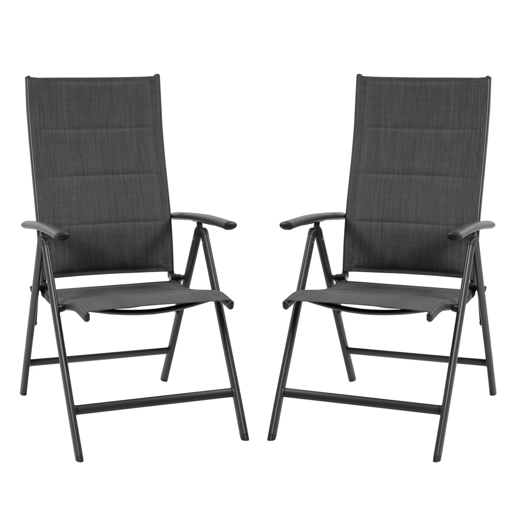 Gray Foldable Padded Aluminum Outdoor Dining Chairs (Set of 2)